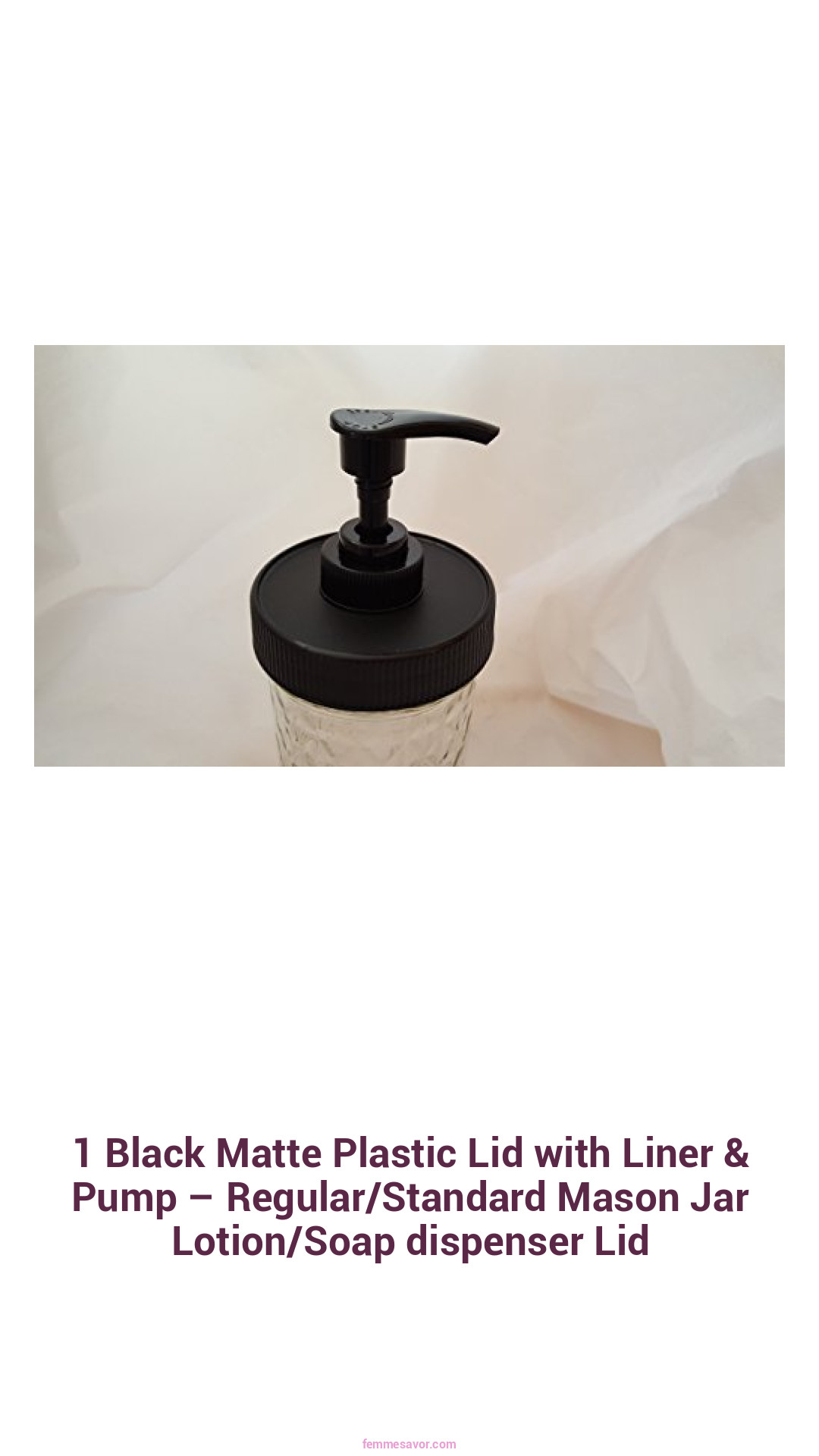 1 Black Matte Plastic Lid with Liner & Pump – Regular/Standard Mason Jar Lotion/Soap dispenser Lid