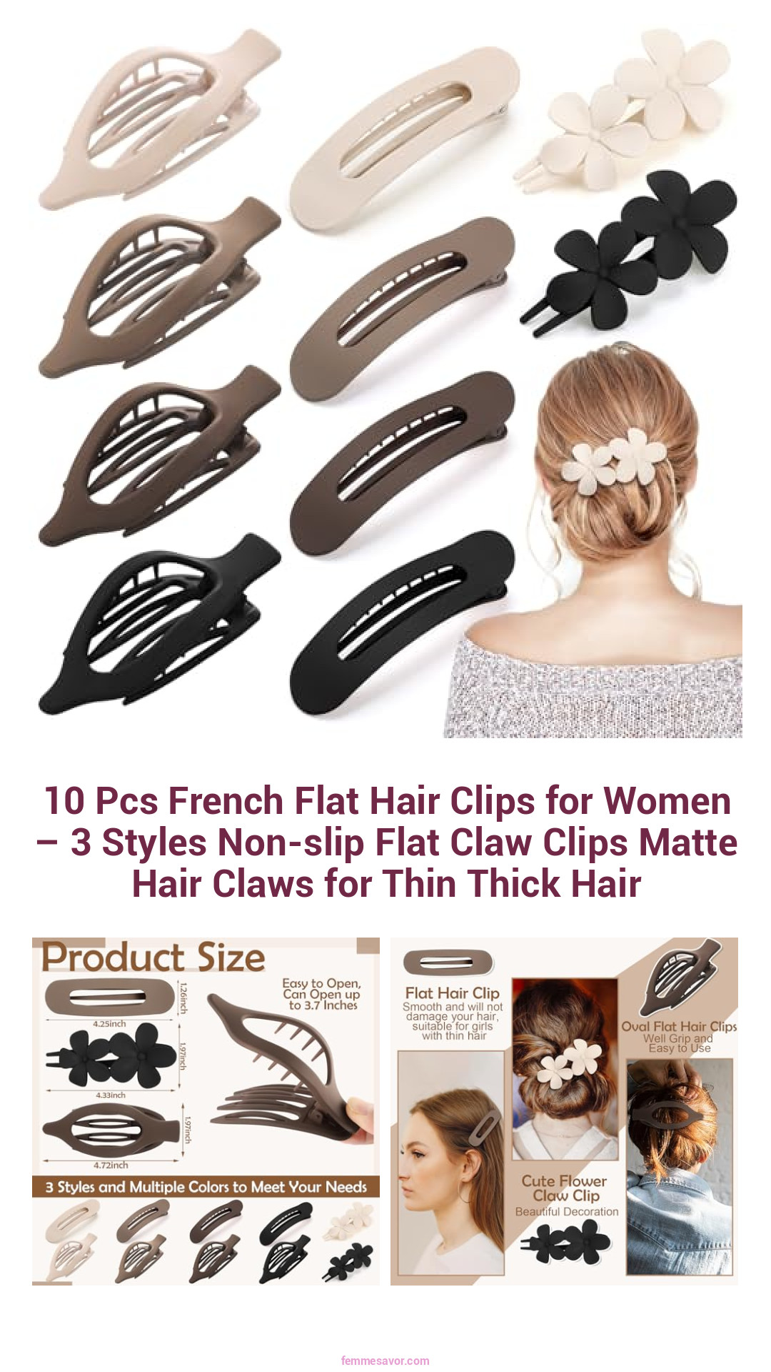 10 Pcs French Flat Hair Clips for Women – 3 Styles Non-slip Flat Claw Clips Matte Hair Claws for Thin Thick Hair 10 Pcs French Flat Hair Clips for Women – 3 Styles Non-slip Flat Claw Clips Matte Hair Claws for Thin Thick Hair