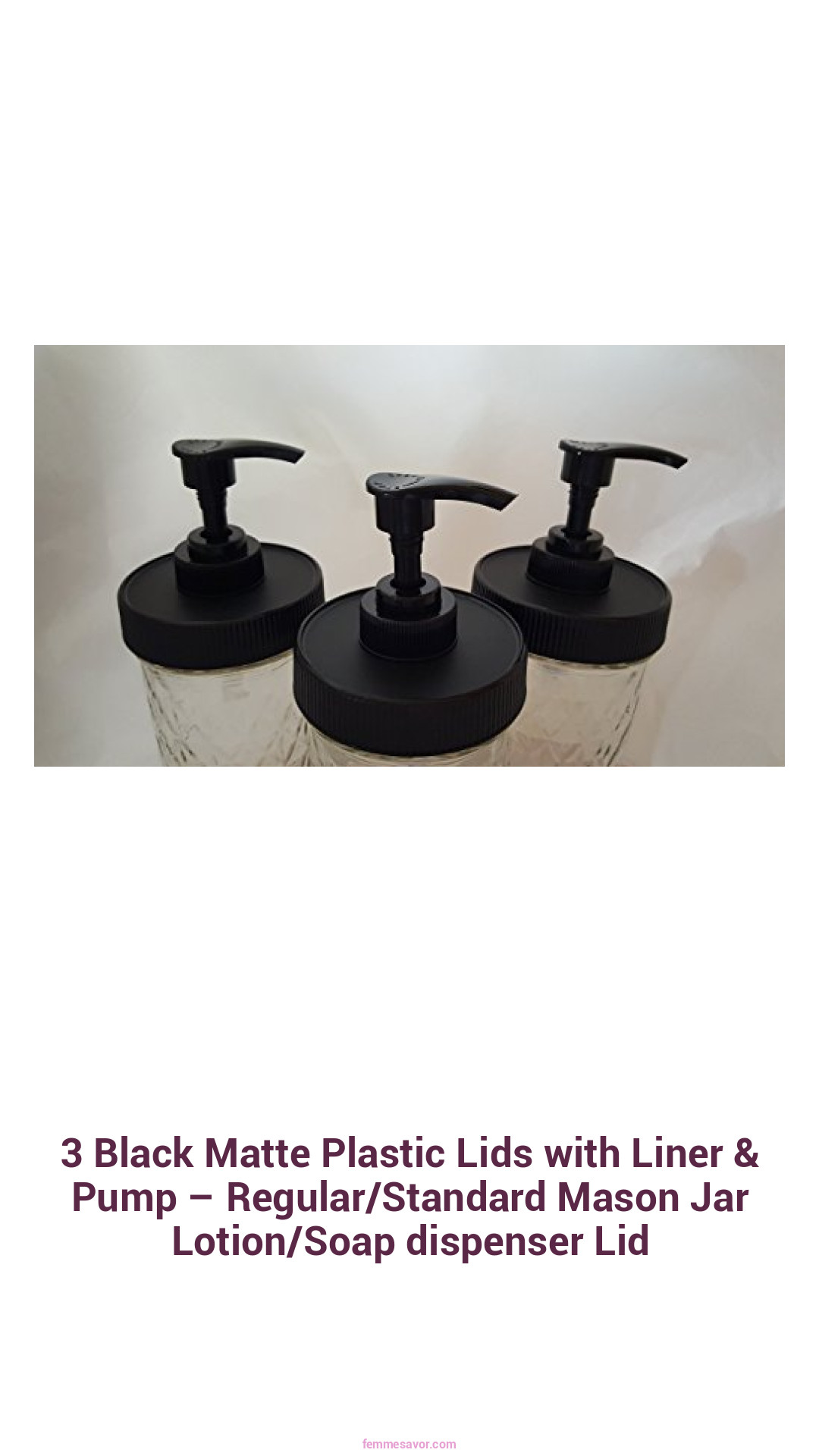3 Black Matte Plastic Lids with Liner & Pump – Regular/Standard Mason Jar Lotion/Soap dispenser Lid