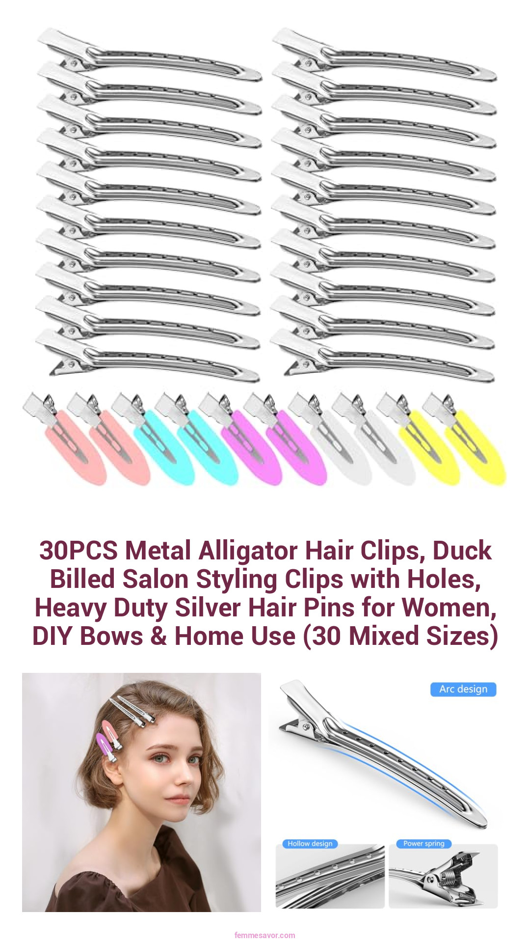 30PCS Metal Alligator Hair Clips, Duck Billed Salon Styling Clips with Holes, Heavy Duty Silver Hair Pins for Women, DIY Bows & Home Use (30 Mixed Sizes) 30PCS Metal Alligator Hair Clips, Duck Billed Salon Styling Clips with Holes, Heavy Duty Silver Hair Pins for Women, DIY Bows & Home Use (30 Mixed Sizes)