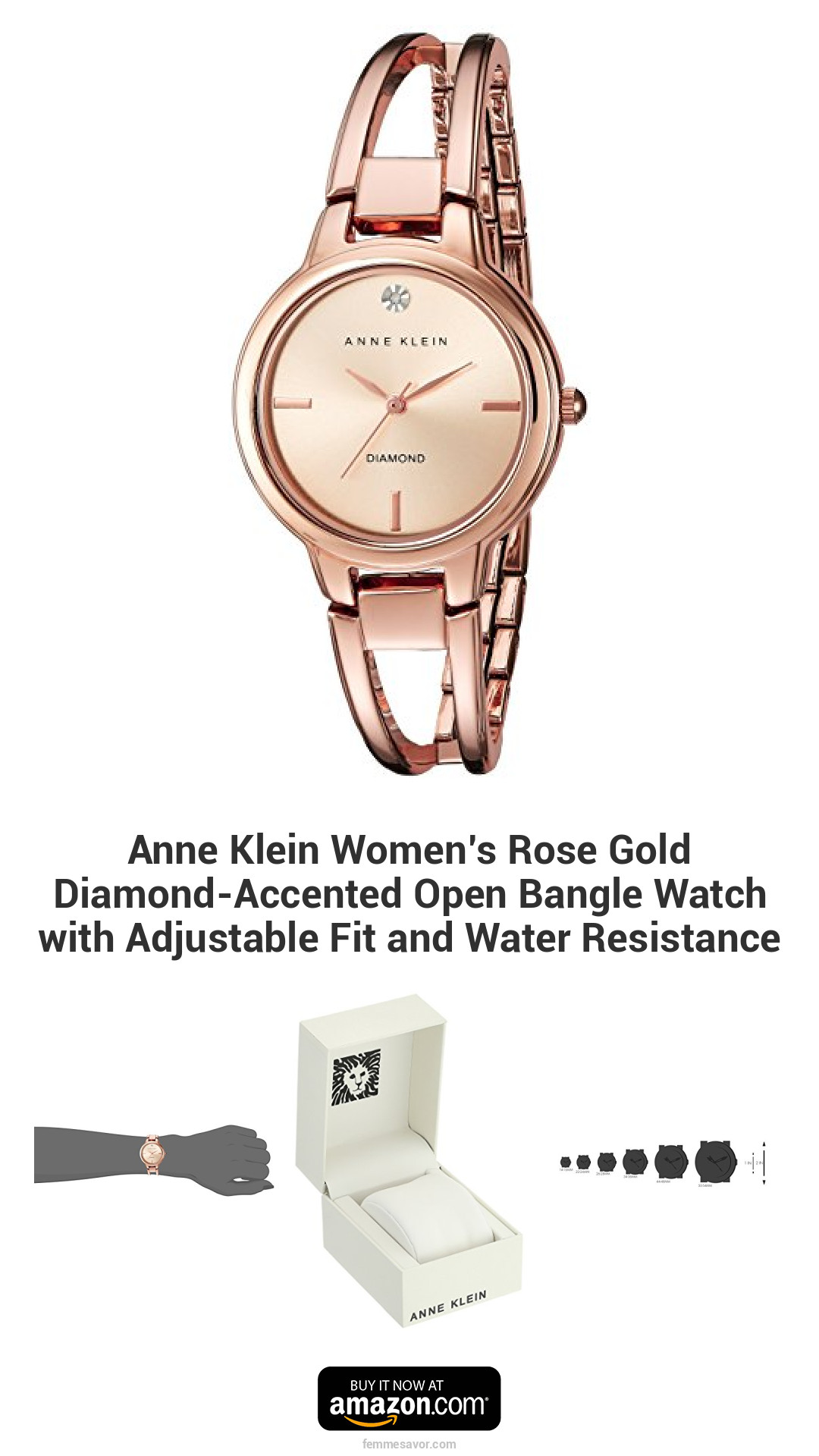 Anne Klein Women’s Rose Gold Diamond-Accented Open Bangle Watch with Adjustable Fit and Water Resistance Anne Klein Women’s Rose Gold Diamond-Accented Open Bangle Watch with Adjustable Fit and Water Resistance