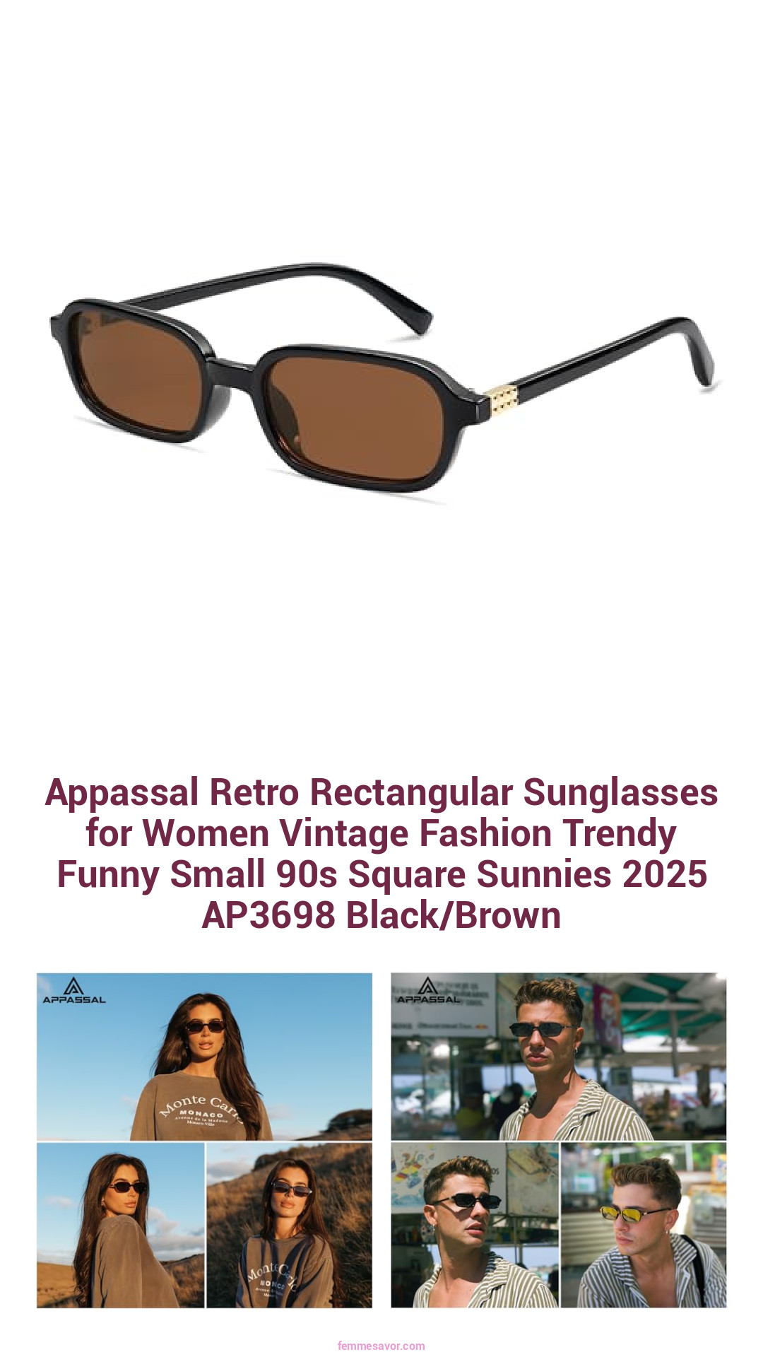 Appassal Retro Rectangular Sunglasses for Women Vintage Fashion Trendy Funny Small 90s Square Sunnies 2025 AP3698 Black/Brown Appassal Retro Rectangular Sunglasses for Women Vintage Fashion Trendy Funny Small 90s Square Sunnies 2025 AP3698 Black/Brown