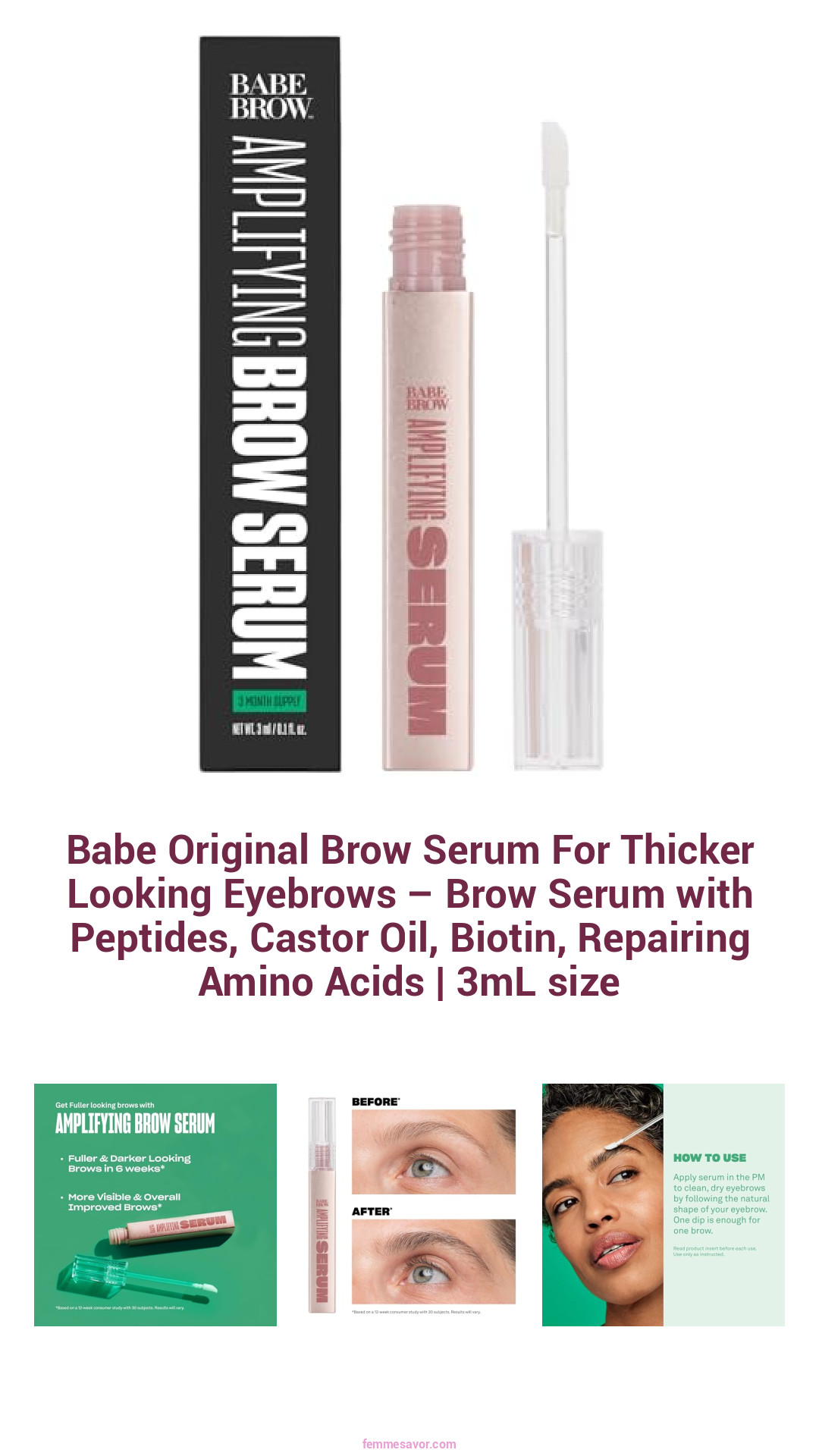 Babe Original Brow Serum For Thicker Looking Eyebrows – Brow Serum with Peptides, Castor Oil, Biotin, Repairing Amino Acids | 3mL size