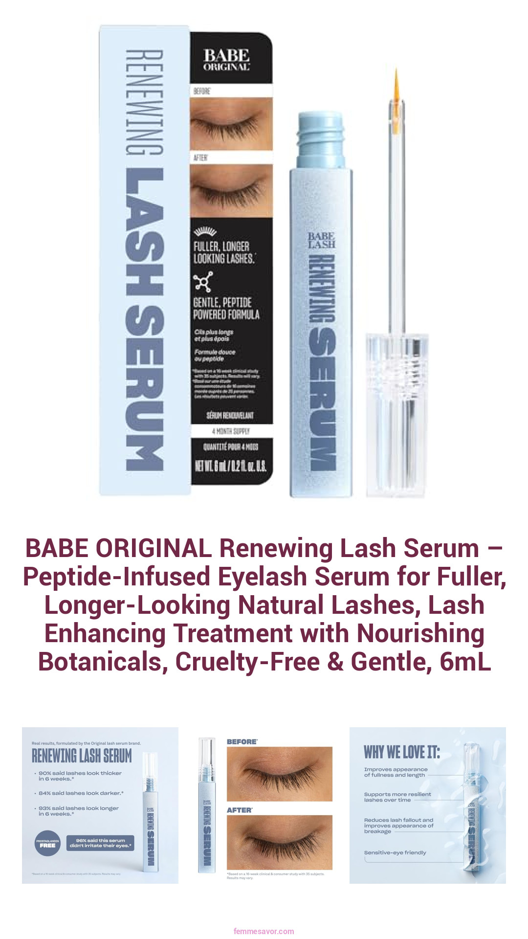 BABE ORIGINAL Renewing Lash Serum – Peptide-Infused Eyelash Serum for Fuller, Longer-Looking Natural Lashes, Lash Enhancing Treatment with Nourishing Botanicals, Cruelty-Free & Gentle, 6mL
