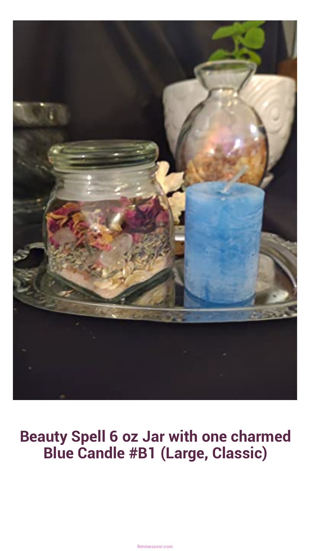 Beauty Spell 6 oz Jar with one charmed Blue Candle #B1 (Large, Classic)