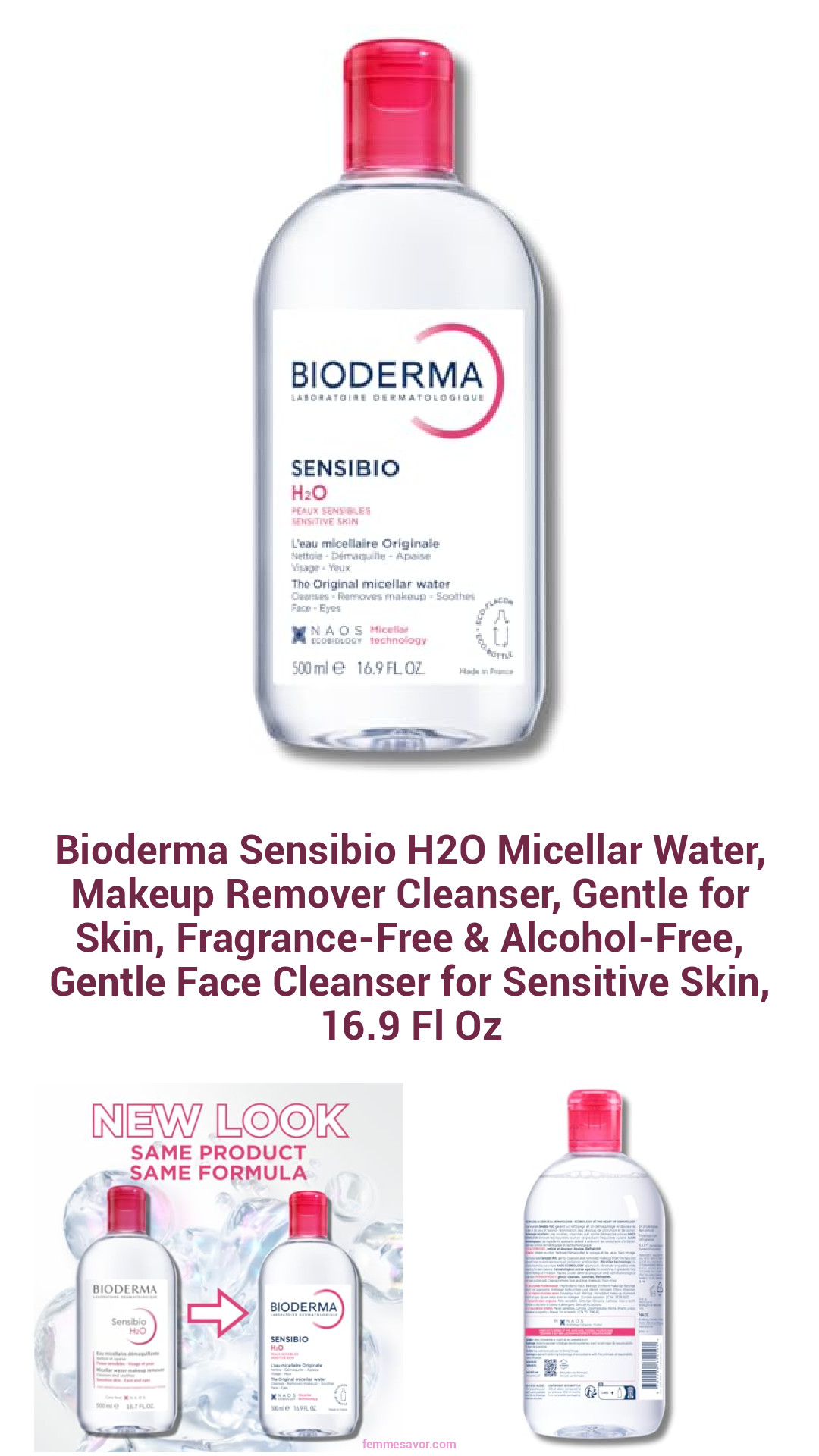 Bioderma Sensibio H2O Micellar Water, Makeup Remover Cleanser, Gentle for Skin, Fragrance-Free & Alcohol-Free, Gentle Face Cleanser for Sensitive Skin, 16.9 Fl Oz