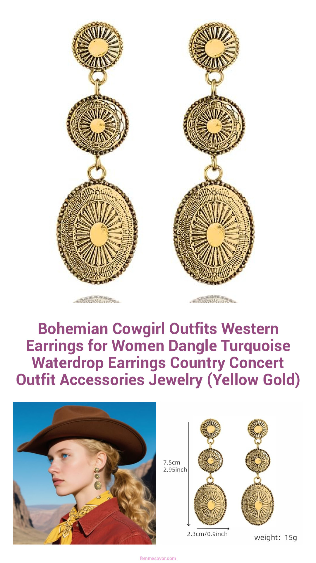 Bohemian Cowgirl Outfits Western Earrings for Women Dangle Turquoise Waterdrop Earrings Country Concert Outfit Accessories Jewelry (Yellow Gold)