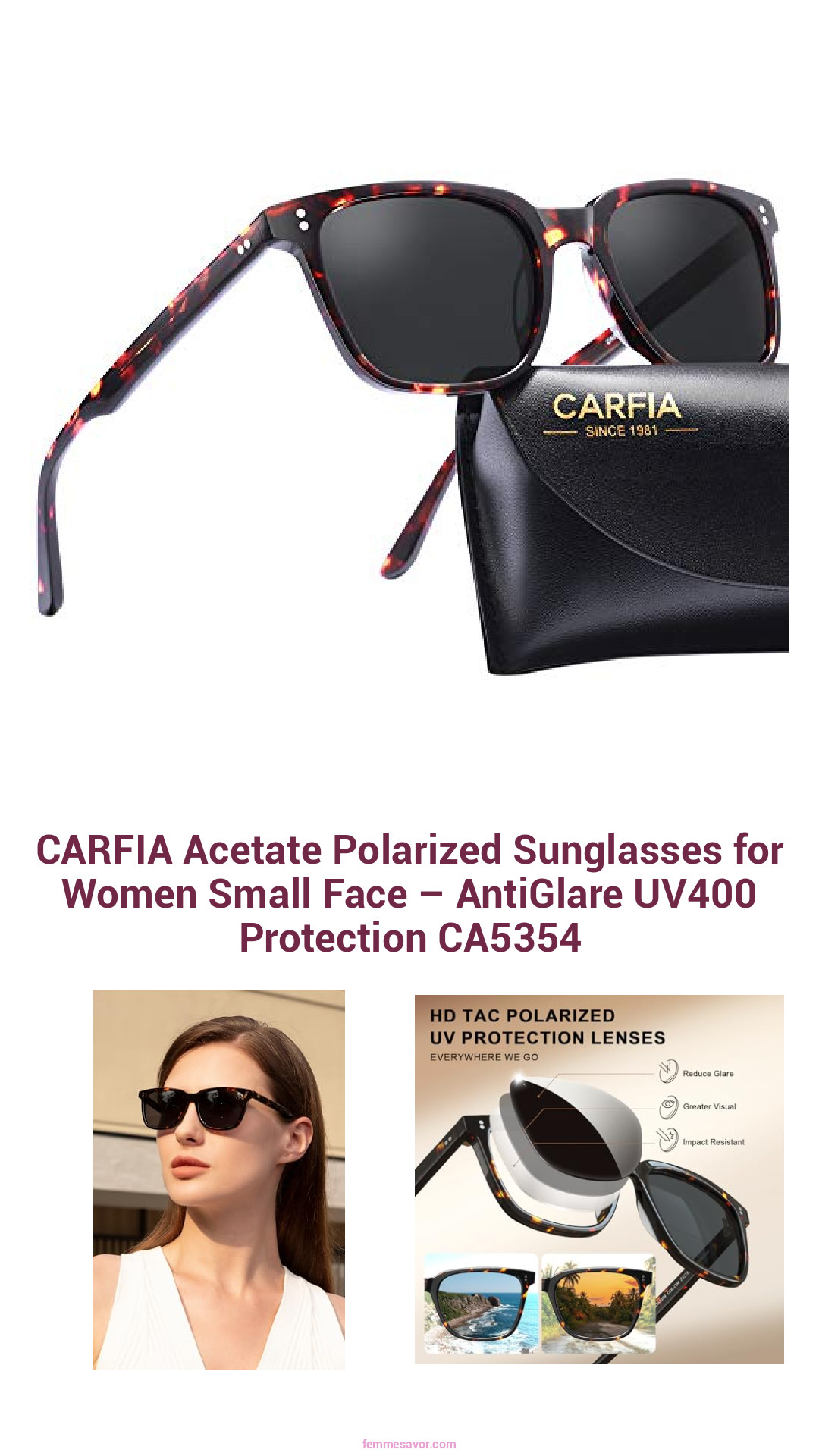 CARFIA Acetate Polarized Sunglasses for Women Small Face – AntiGlare UV400 Protection CA5354 CARFIA Acetate Polarized Sunglasses for Women Small Face – AntiGlare UV400 Protection CA5354