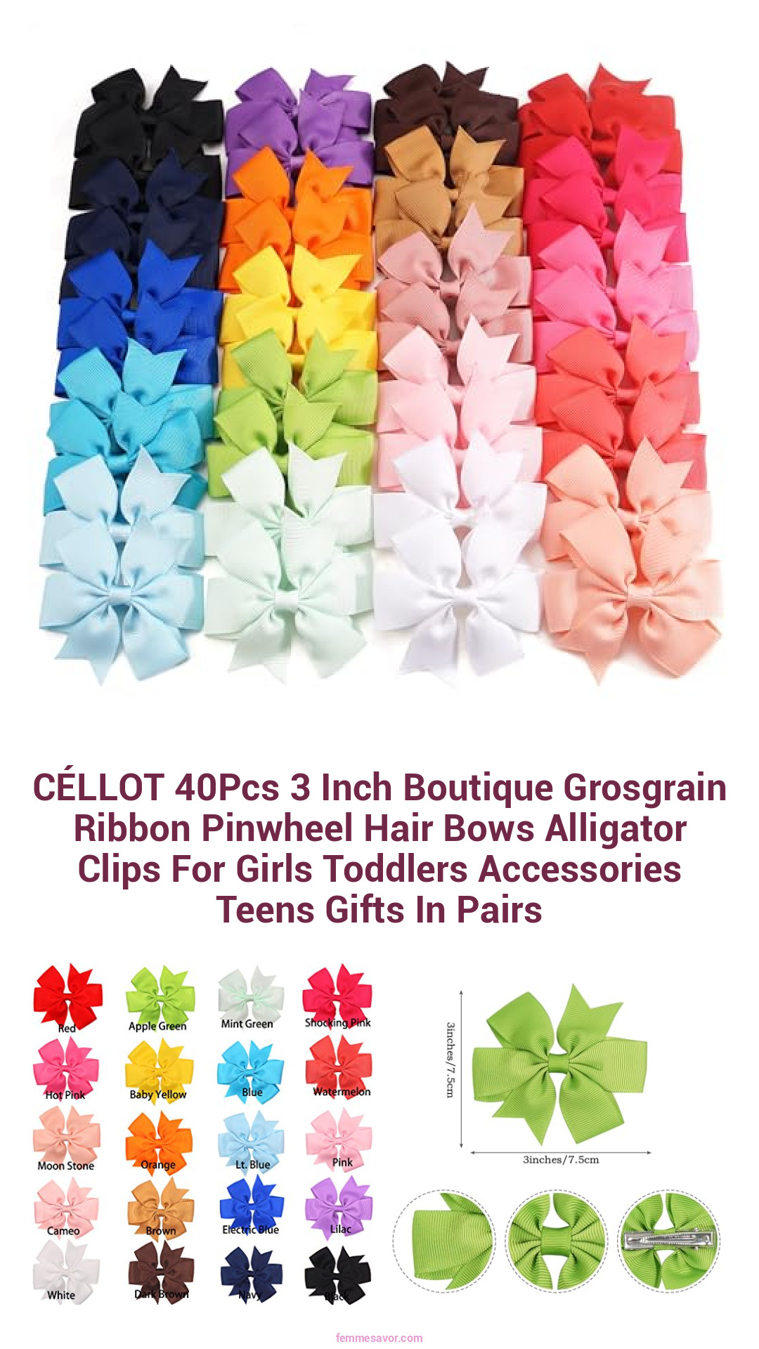 CÉLLOT 40Pcs 3 Inch Boutique Grosgrain Ribbon Pinwheel Hair Bows Alligator Clips For Girls Toddlers Accessories Teens Gifts In Pairs CÉLLOT 40Pcs 3 Inch Boutique Grosgrain Ribbon Pinwheel Hair Bows Alligator Clips For Girls Toddlers Accessories Teens Gifts In Pairs
