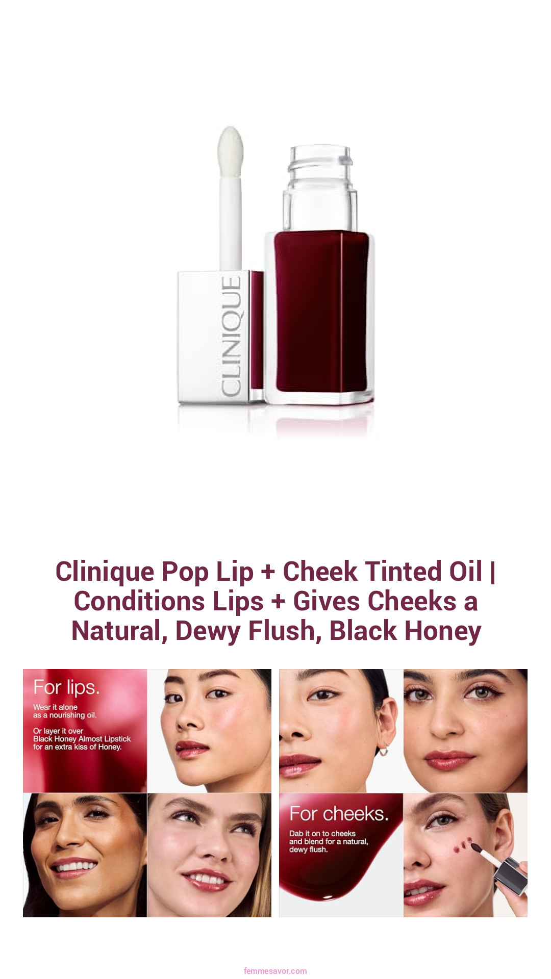 Clinique Pop Lip + Cheek Tinted Oil | Conditions Lips + Gives Cheeks a Natural, Dewy Flush, Black Honey