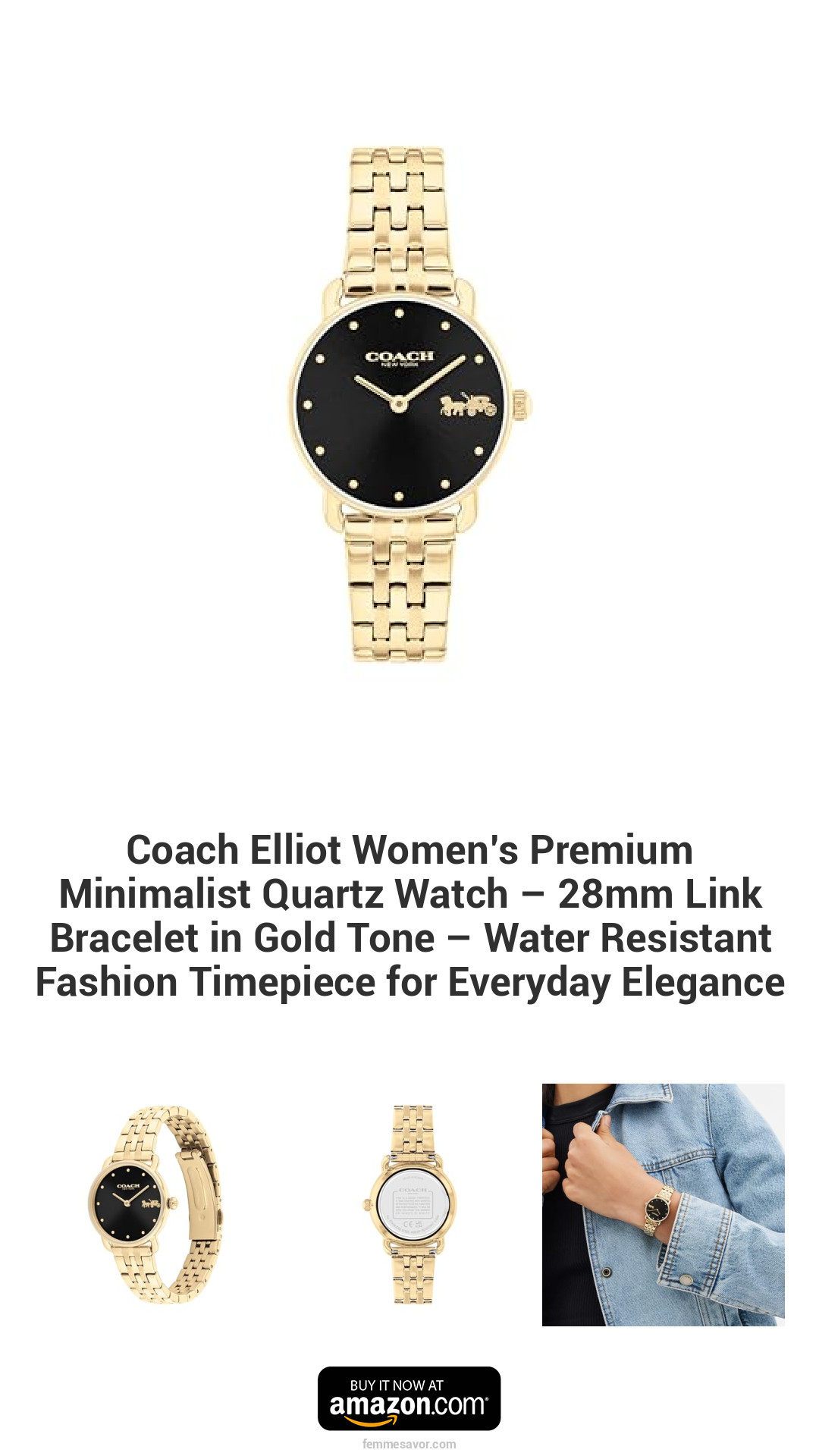 Coach Elliot Women’s Premium Minimalist Quartz Watch – 28mm Link Bracelet in Gold Tone – Water Resistant Fashion Timepiece for Everyday Elegance Coach Elliot Women’s Premium Minimalist Quartz Watch – 28mm Link Bracelet in Gold Tone – Water Resistant Fashion Timepiece for Everyday Elegance