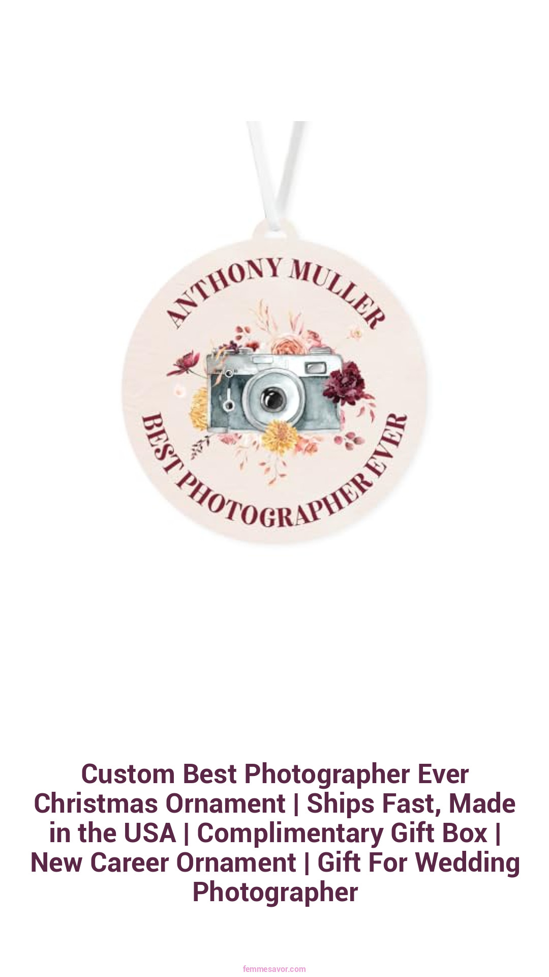 Custom Best Photographer Ever Christmas Ornament | Ships Fast, Made in the USA | Complimentary Gift Box | New Career Ornament | Gift For Wedding Photographer