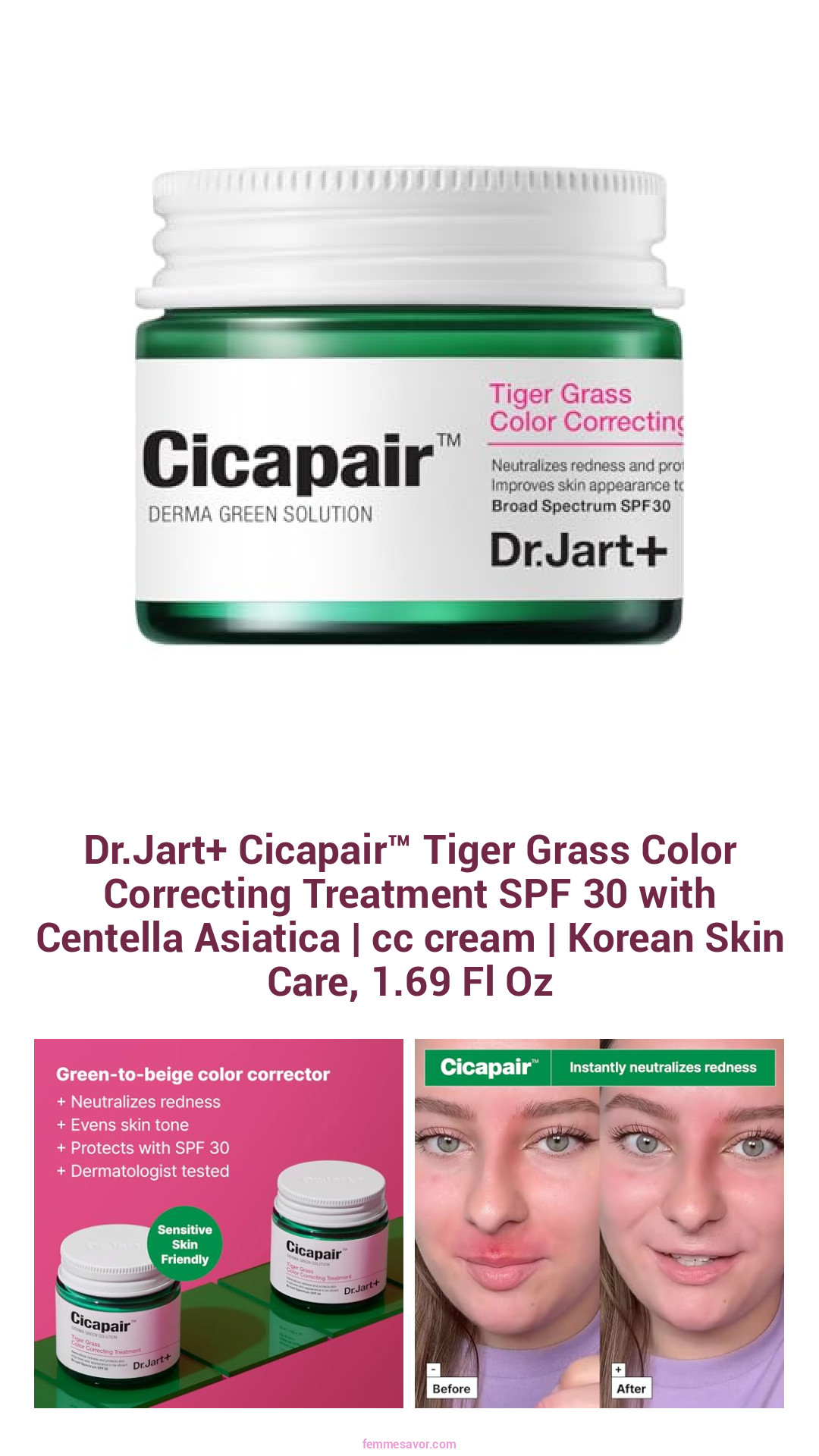 Dr.Jart+ Cicapair™ Tiger Grass Color Correcting Treatment SPF 30 with Centella Asiatica | cc cream | Korean Skin Care, 1.69 Fl Oz