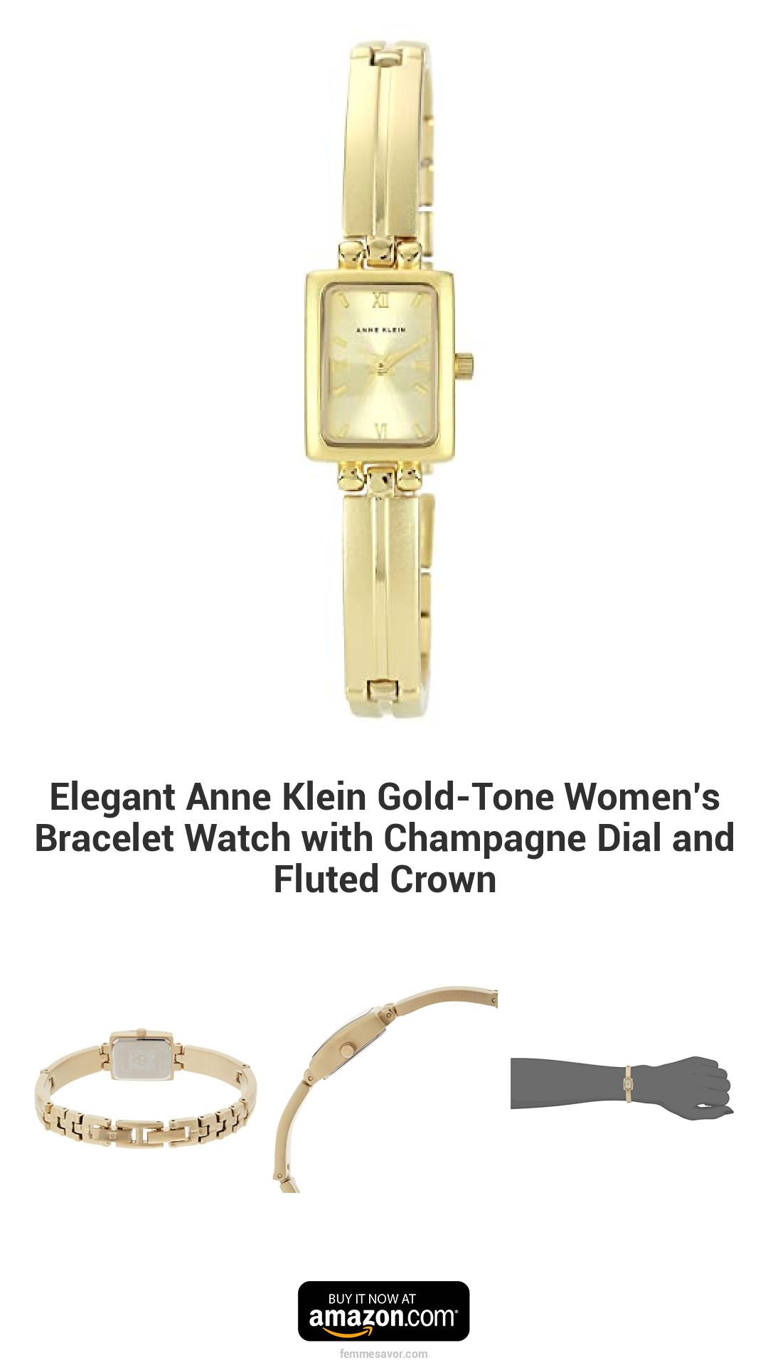 Elegant Anne Klein Gold-Tone Women’s Bracelet Watch with Champagne Dial and Fluted Crown Elegant Anne Klein Gold-Tone Women’s Bracelet Watch with Champagne Dial and Fluted Crown