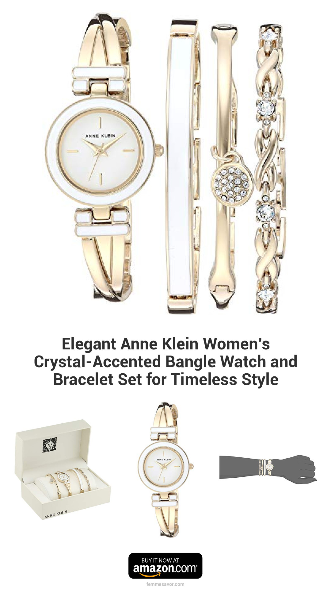 Elegant Anne Klein Women’s Crystal-Accented Bangle Watch and Bracelet Set for Timeless Style Elegant Anne Klein Women’s Crystal-Accented Bangle Watch and Bracelet Set for Timeless Style