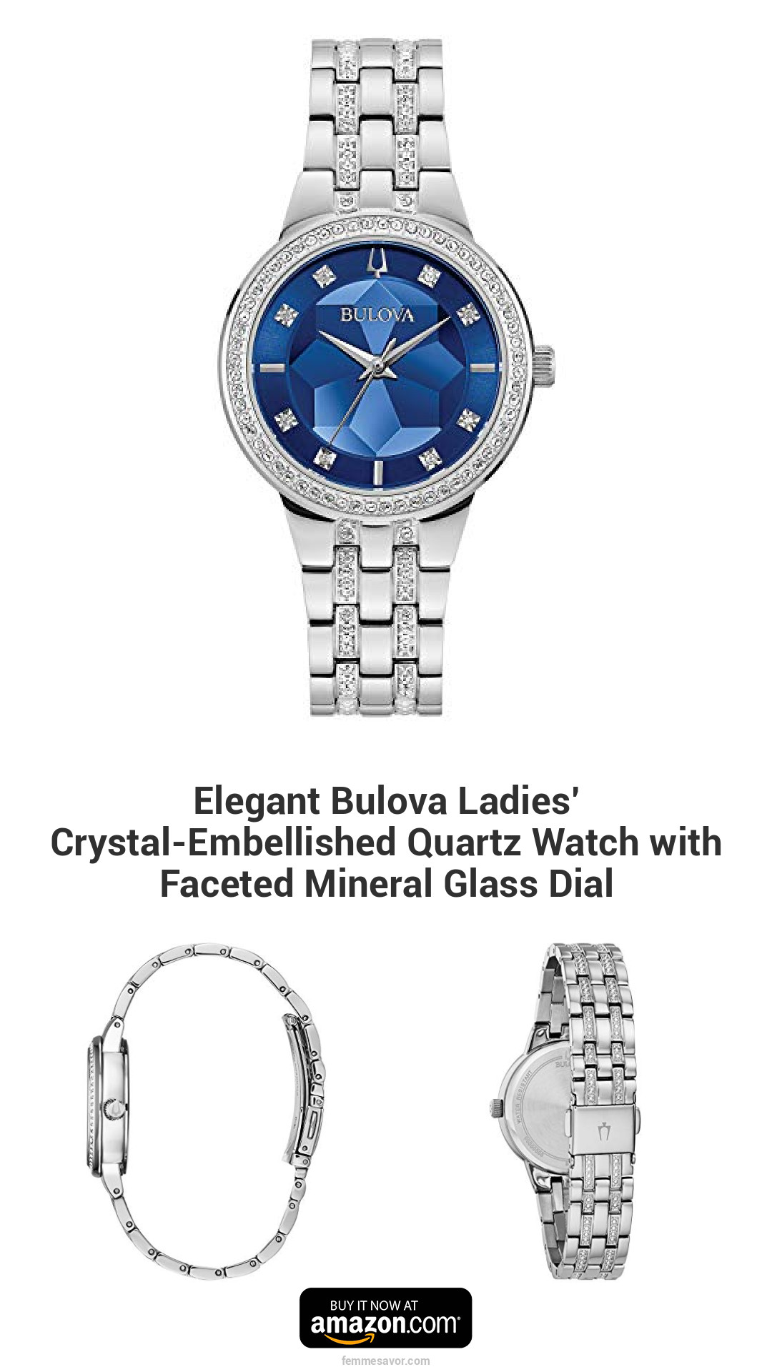 Elegant Bulova Ladies’ Crystal-Embellished Quartz Watch with Faceted Mineral Glass Dial Elegant Bulova Ladies’ Crystal-Embellished Quartz Watch with Faceted Mineral Glass Dial