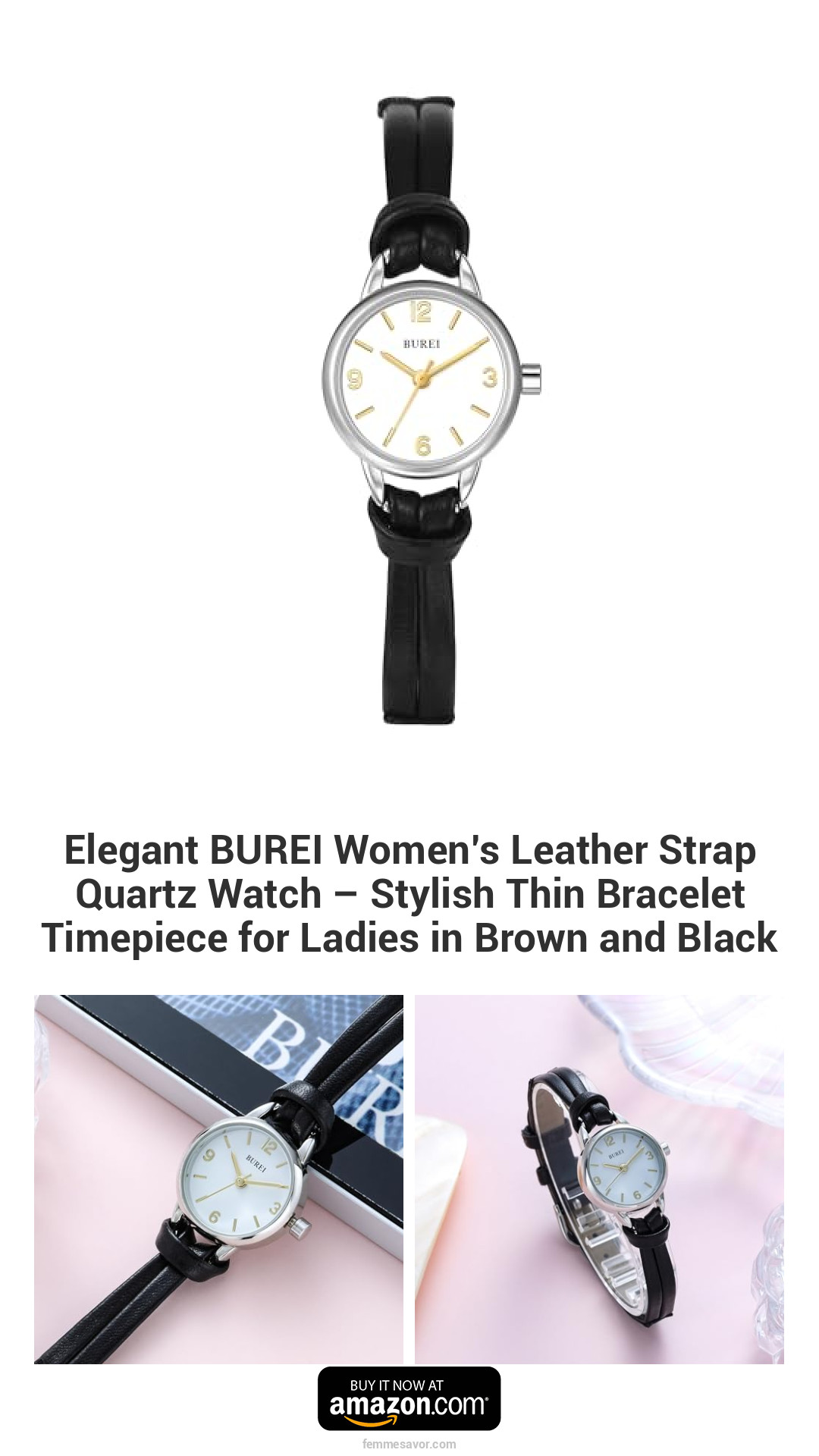 Elegant BUREI Women’s Leather Strap Quartz Watch – Stylish Thin Bracelet Timepiece for Ladies in Brown and Black Elegant BUREI Women’s Leather Strap Quartz Watch – Stylish Thin Bracelet Timepiece for Ladies in Brown and Black