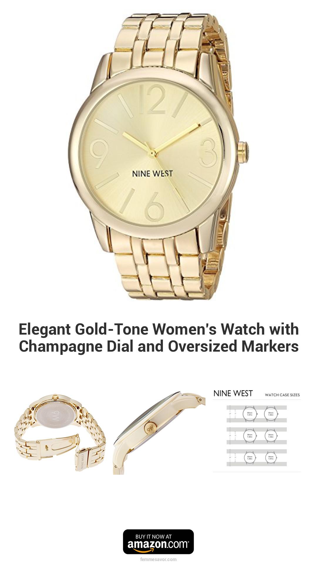Elegant Gold-Tone Women’s Watch with Champagne Dial and Oversized Markers Elegant Gold-Tone Women’s Watch with Champagne Dial and Oversized Markers