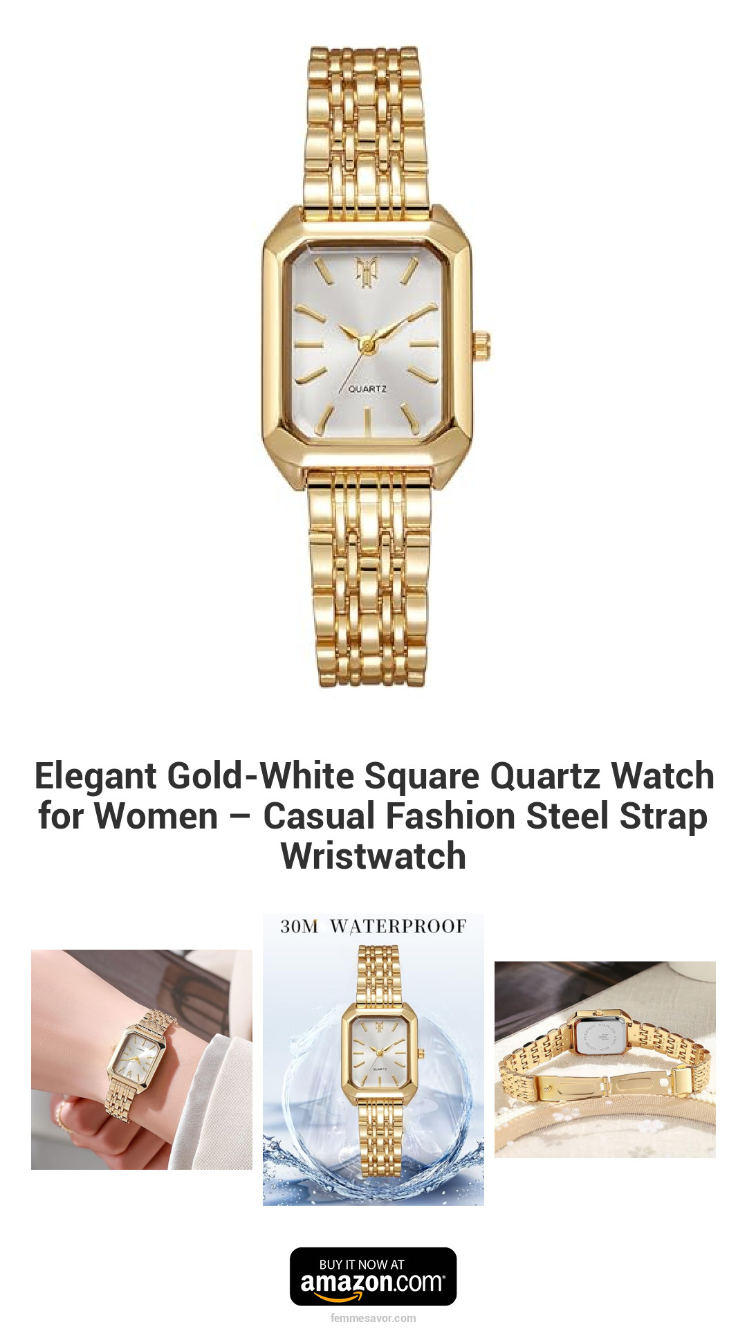 Elegant Gold-White Square Quartz Watch for Women – Casual Fashion Steel Strap Wristwatch Elegant Gold-White Square Quartz Watch for Women – Casual Fashion Steel Strap Wristwatch