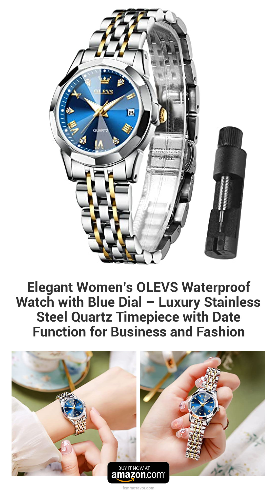 Elegant Women’s OLEVS Waterproof Watch with Blue Dial – Luxury Stainless Steel Quartz Timepiece with Date Function for Business and Fashion Elegant Women’s OLEVS Waterproof Watch with Blue Dial – Luxury Stainless Steel Quartz Timepiece with Date Function for Business and Fashion