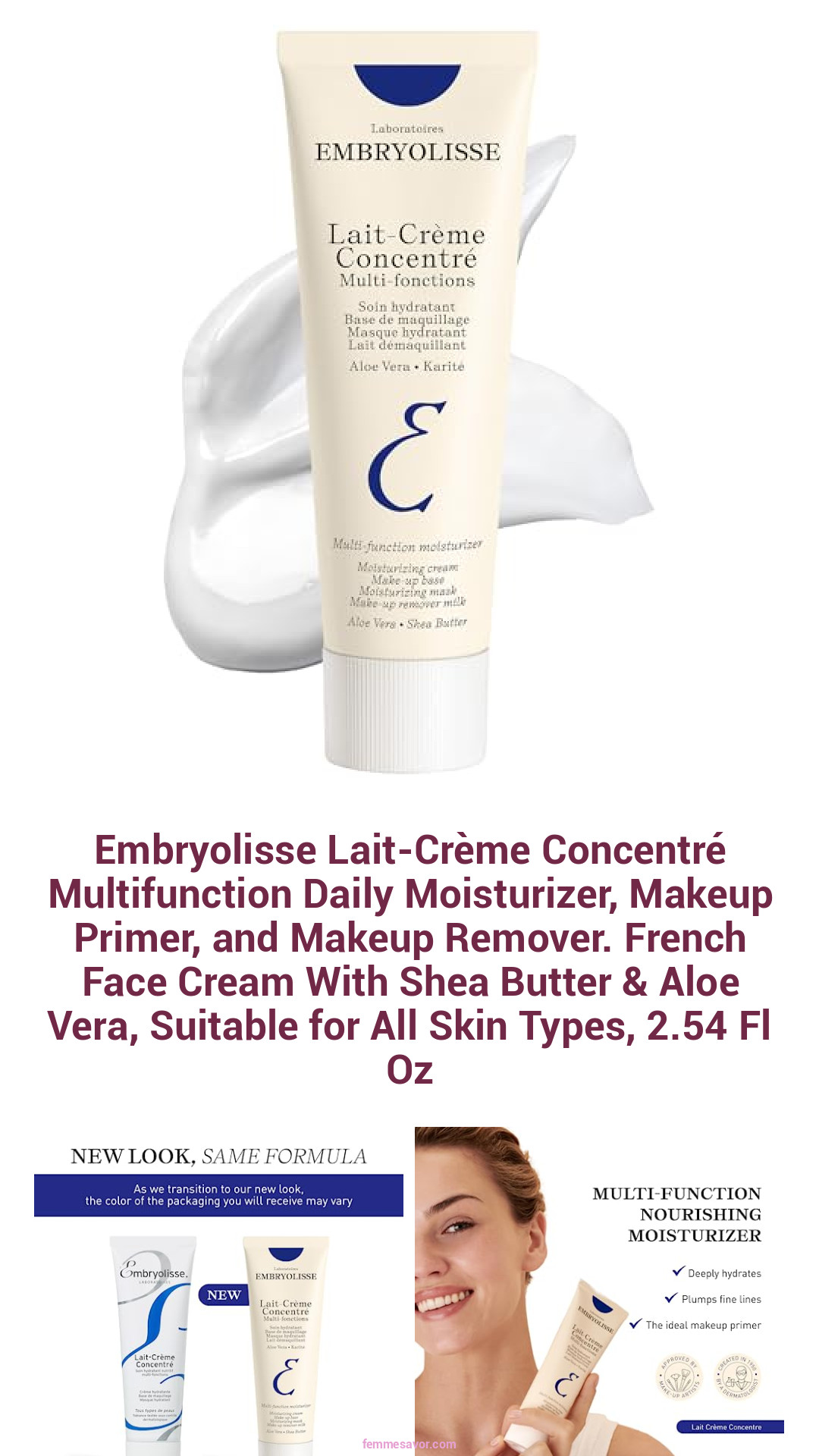 Embryolisse Lait-Crème Concentré Multifunction Daily Moisturizer, Makeup Primer, and Makeup Remover. French Face Cream With Shea Butter & Aloe Vera, Suitable for All Skin Types, 2.54 Fl Oz