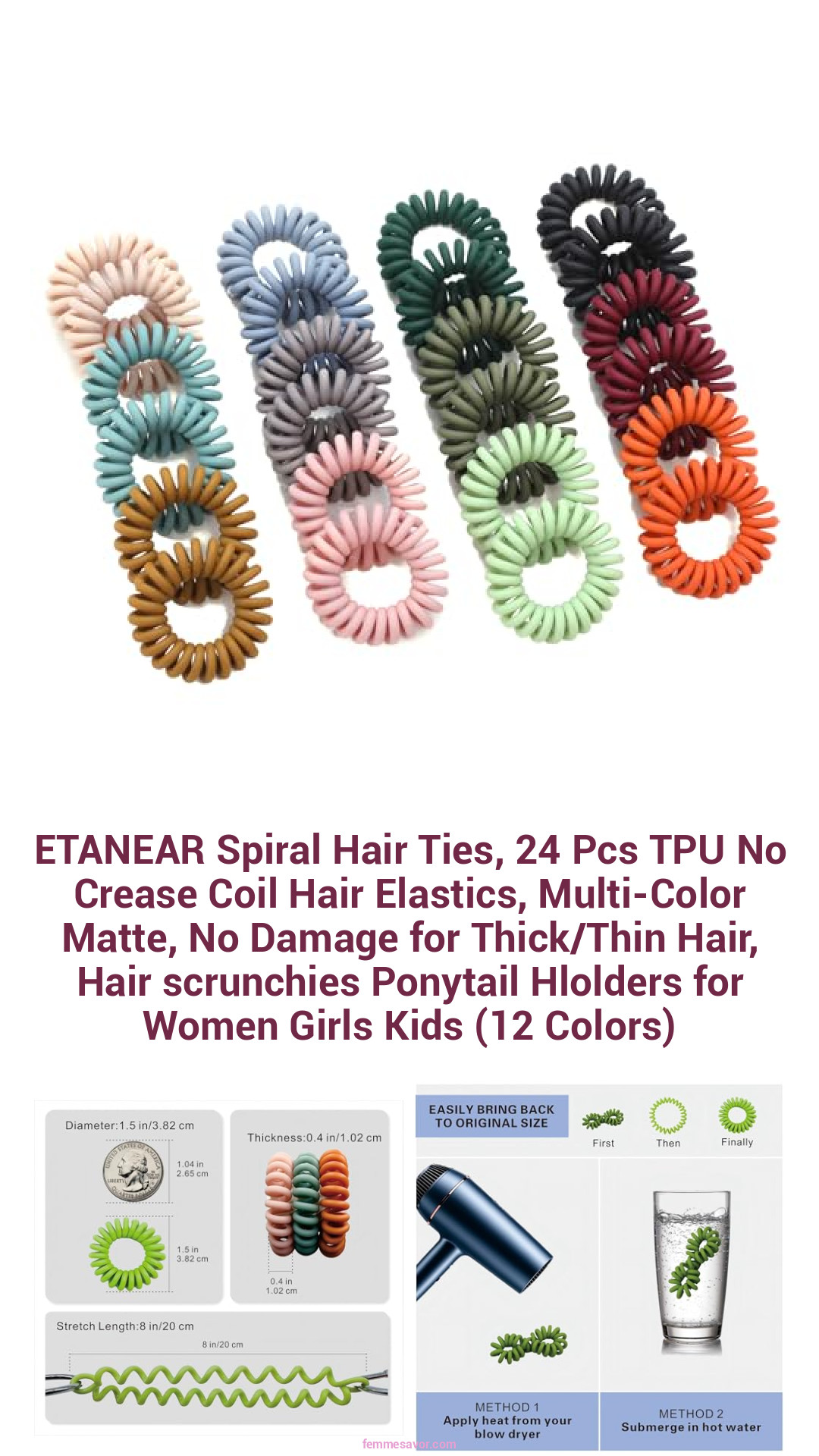 ETANEAR Spiral Hair Ties, 24 Pcs TPU No Crease Coil Hair Elastics, Multi-Color Matte, No Damage for Thick/Thin Hair, Hair scrunchies Ponytail Hlolders for Women Girls Kids (12 Colors) ETANEAR Spiral Hair Ties, 24 Pcs TPU No Crease Coil Hair Elastics, Multi-Color Matte, No Damage for Thick/Thin Hair, Hair scrunchies Ponytail Hlolders for Women Girls Kids (12 Colors)