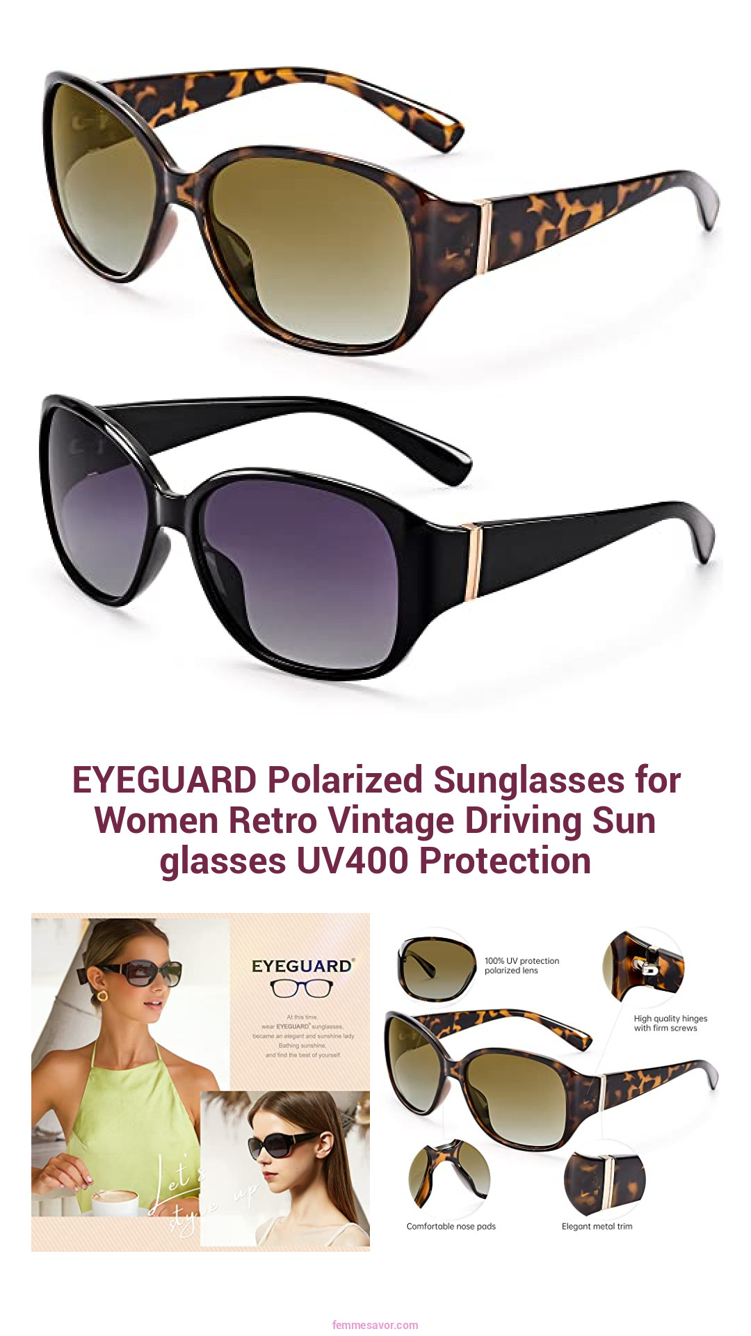 EYEGUARD Polarized Sunglasses for Women Retro Vintage Driving Sun glasses UV400 Protection