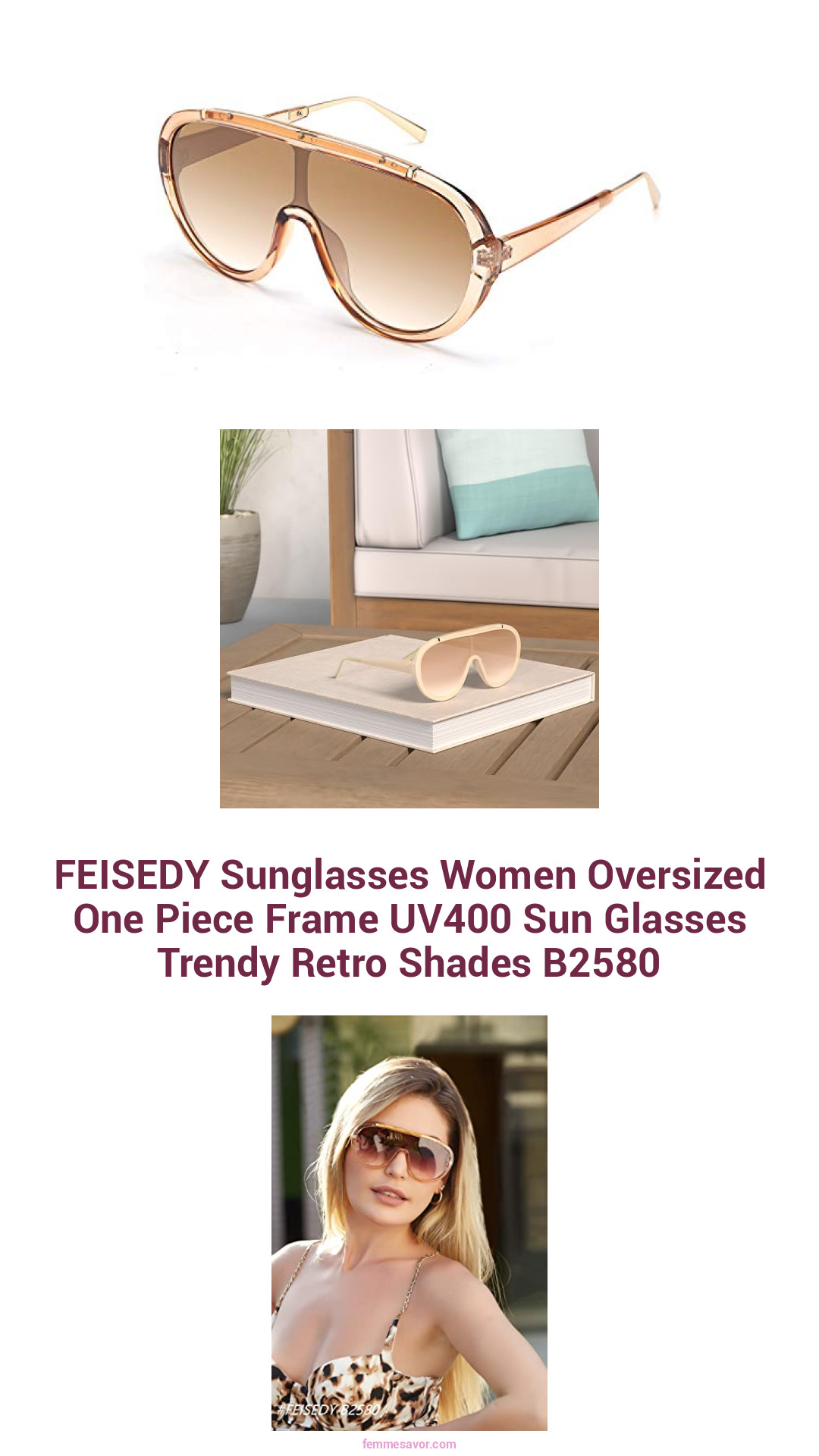 FEISEDY Sunglasses Women Oversized One Piece Frame UV400 Sun Glasses Trendy Retro Shades B2580