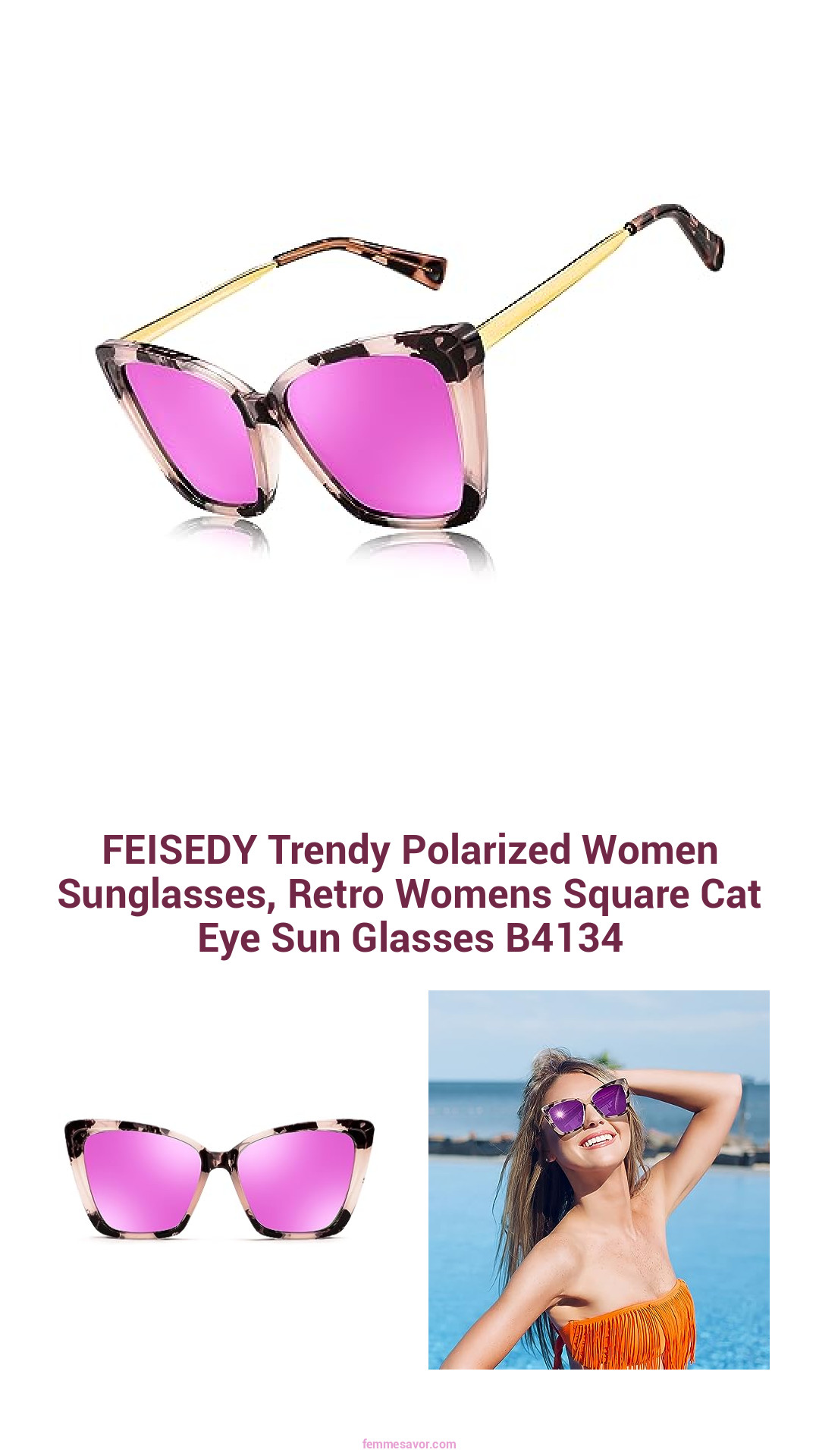 FEISEDY Trendy Polarized Women Sunglasses, Retro Womens Square Cat Eye Sun Glasses B4134 FEISEDY Trendy Polarized Women Sunglasses, Retro Womens Square Cat Eye Sun Glasses B4134