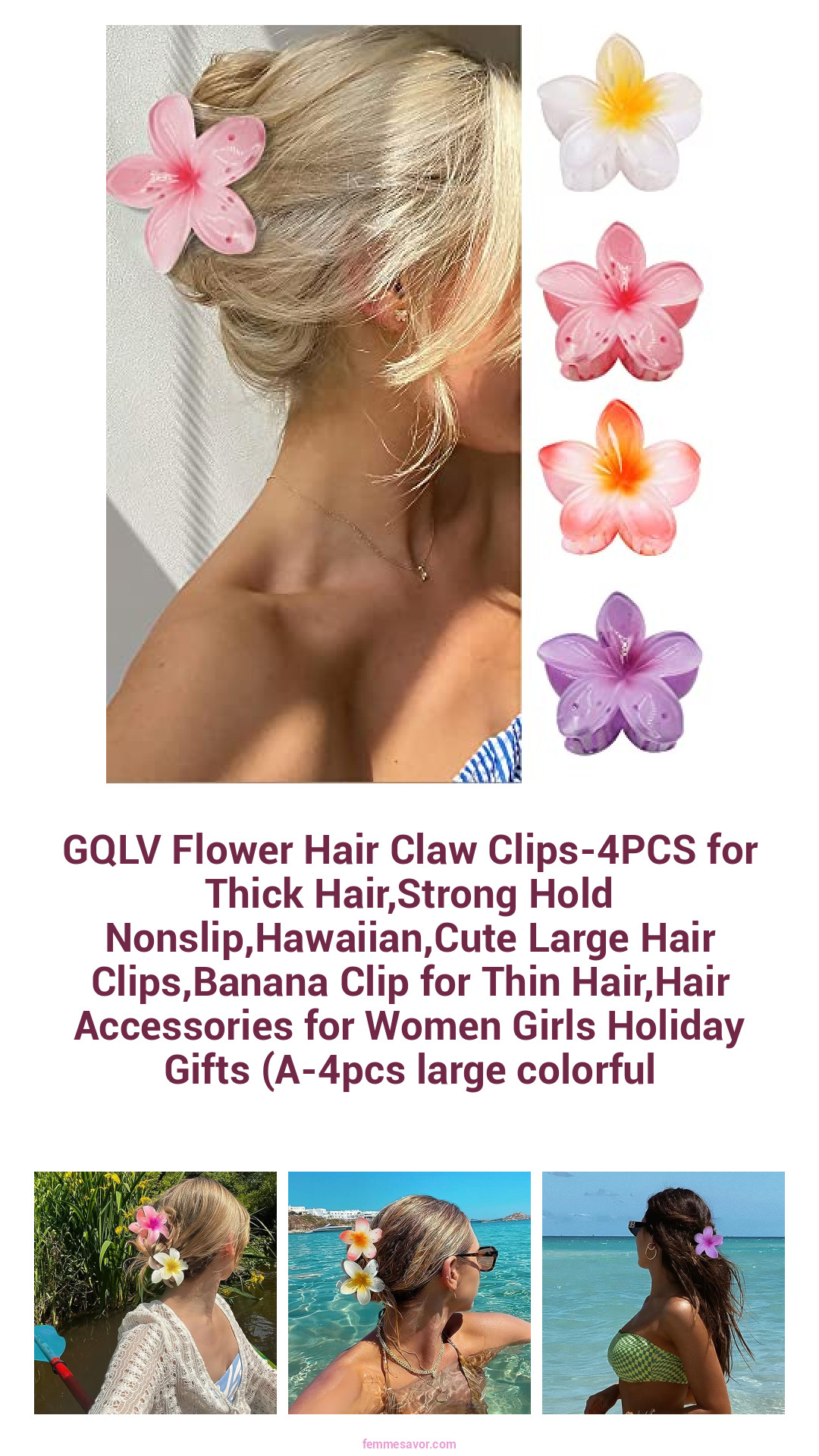 GQLV Flower Hair Claw Clips-4PCS for Thick Hair,Strong Hold Nonslip,Hawaiian,Cute Large Hair Clips,Banana Clip for Thin Hair,Hair Accessories for Women Girls Holiday Gifts (A-4pcs large colorful GQLV Flower Hair Claw Clips-4PCS for Thick Hair,Strong Hold Nonslip,Hawaiian,Cute Large Hair Clips,Banana Clip for Thin Hair,Hair Accessories for Women Girls Holiday Gifts (A-4pcs large colorful