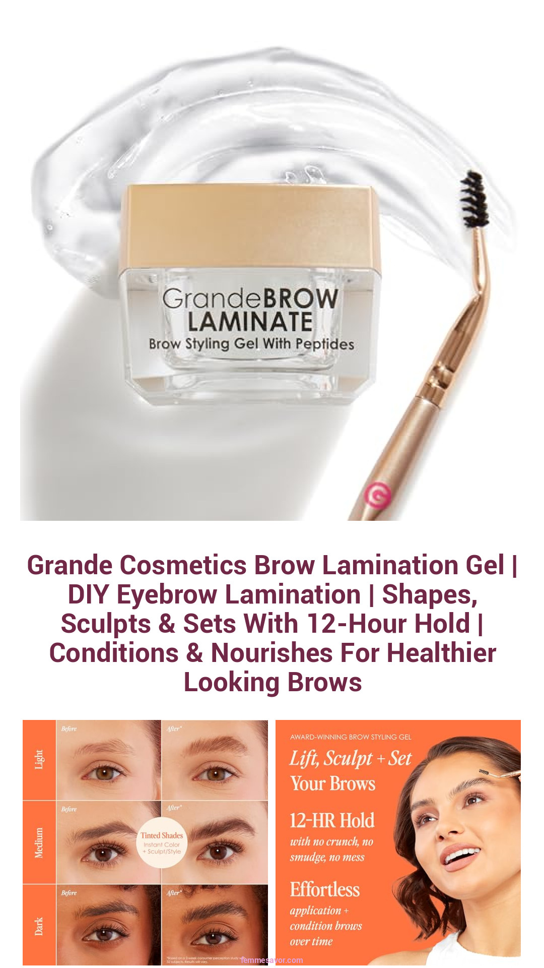Grande Cosmetics Brow Lamination Gel | DIY Eyebrow Lamination | Shapes, Sculpts & Sets With 12-Hour Hold | Conditions & Nourishes For Healthier Looking Brows