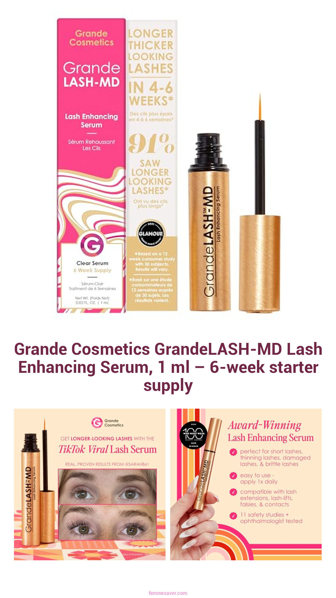 Grande Cosmetics GrandeLASH-MD Lash Enhancing Serum, 1 ml – 6-week starter supply