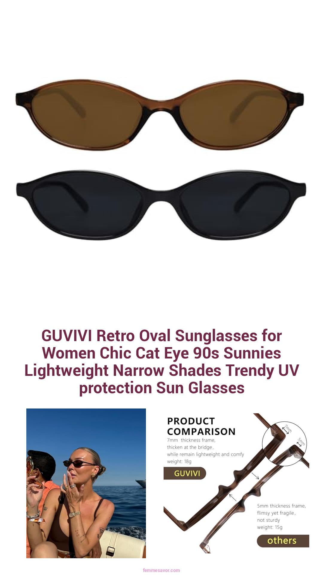 GUVIVI Retro Oval Sunglasses for Women Chic Cat Eye 90s Sunnies Lightweight Narrow Shades Trendy UV protection Sun Glasses GUVIVI Retro Oval Sunglasses for Women Chic Cat Eye 90s Sunnies Lightweight Narrow Shades Trendy UV protection Sun Glasses