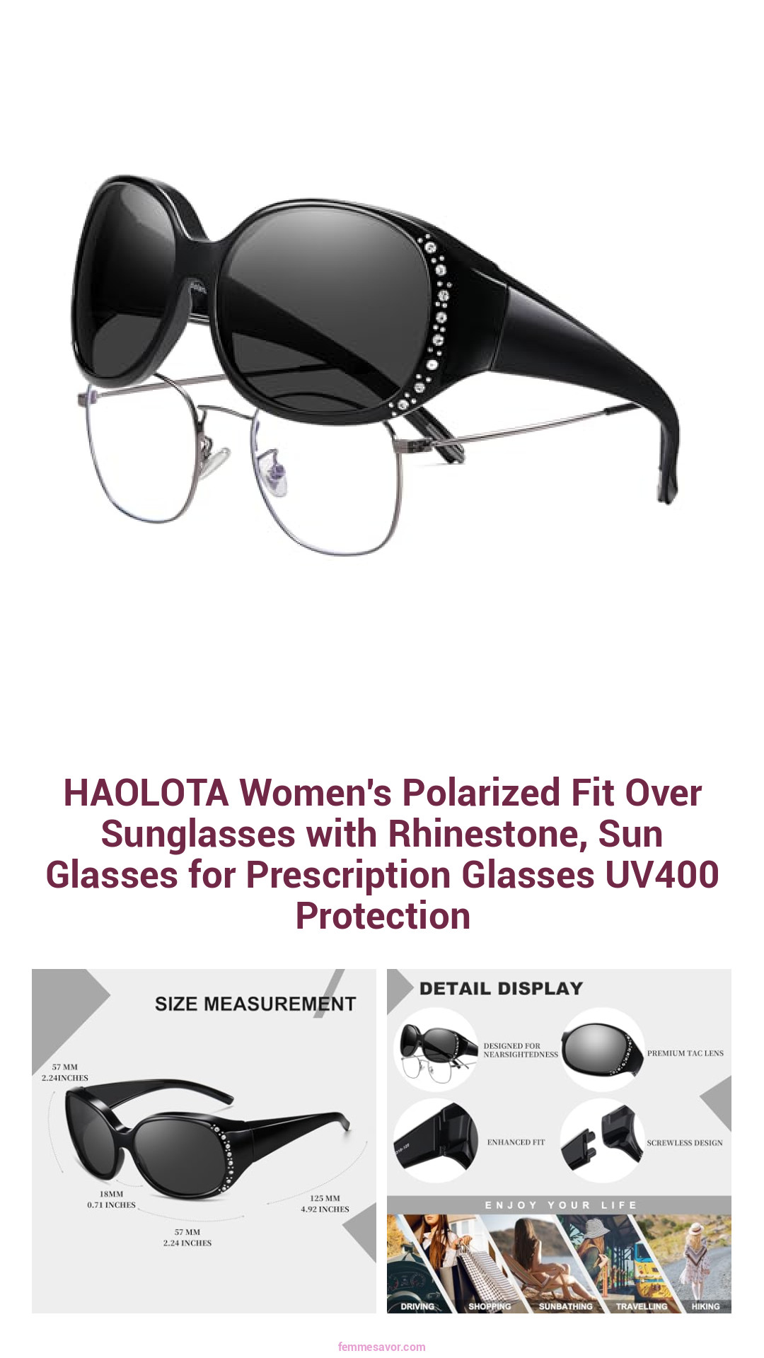 HAOLOTA Women's Polarized Fit Over Sunglasses with Rhinestone, Sun Glasses for Prescription Glasses UV400 Protection HAOLOTA Women's Polarized Fit Over Sunglasses with Rhinestone, Sun Glasses for Prescription Glasses UV400 Protection