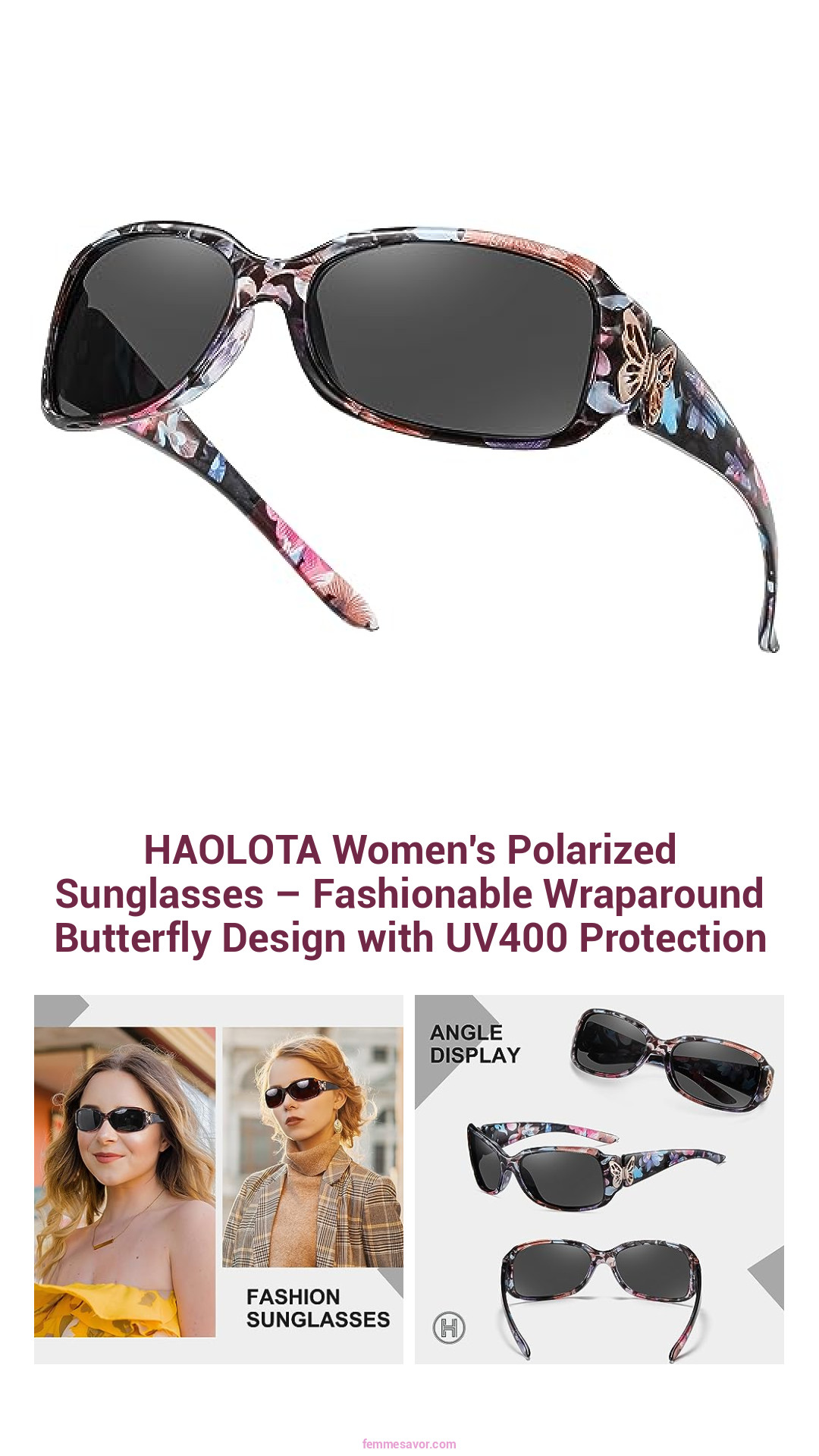 HAOLOTA Women's Polarized Sunglasses – Fashionable Wraparound Butterfly Design with UV400 Protection