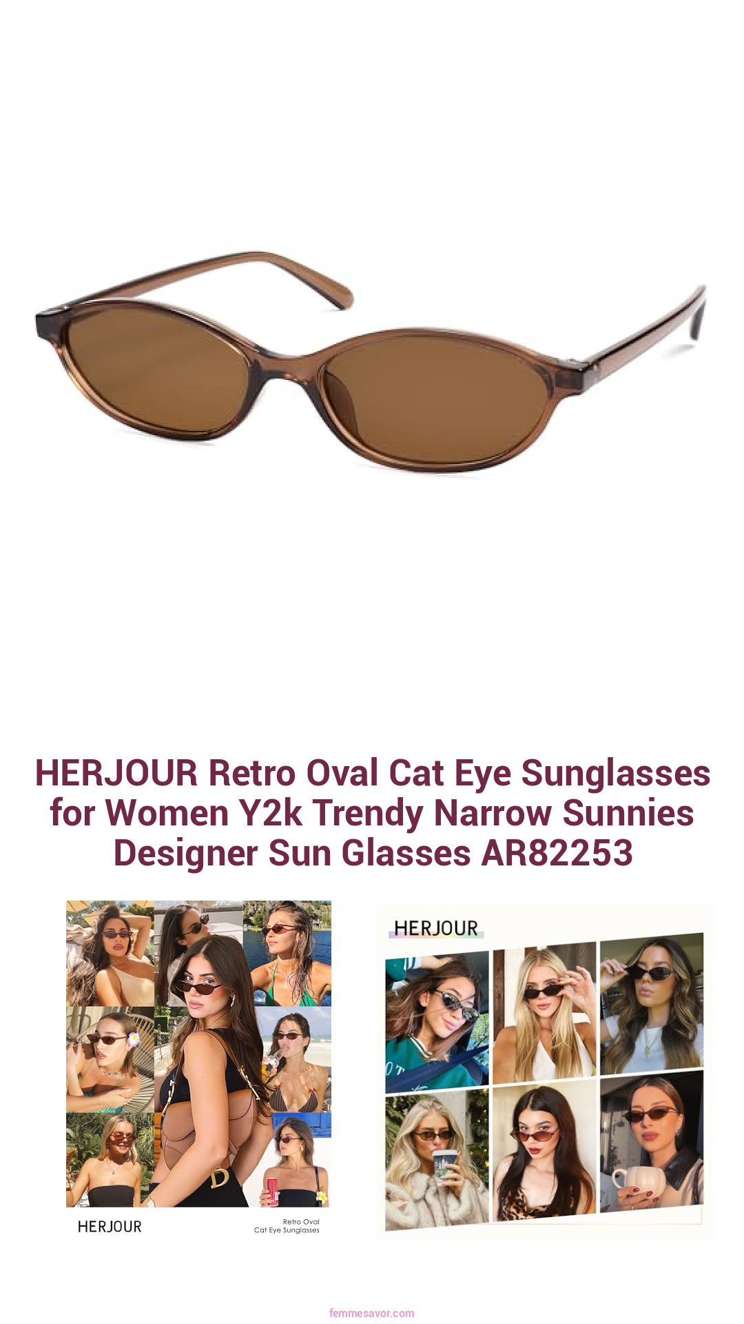 HERJOUR Retro Oval Cat Eye Sunglasses for Women Y2k Trendy Narrow Sunnies Designer Sun Glasses AR82253 HERJOUR Retro Oval Cat Eye Sunglasses for Women Y2k Trendy Narrow Sunnies Designer Sun Glasses AR82253