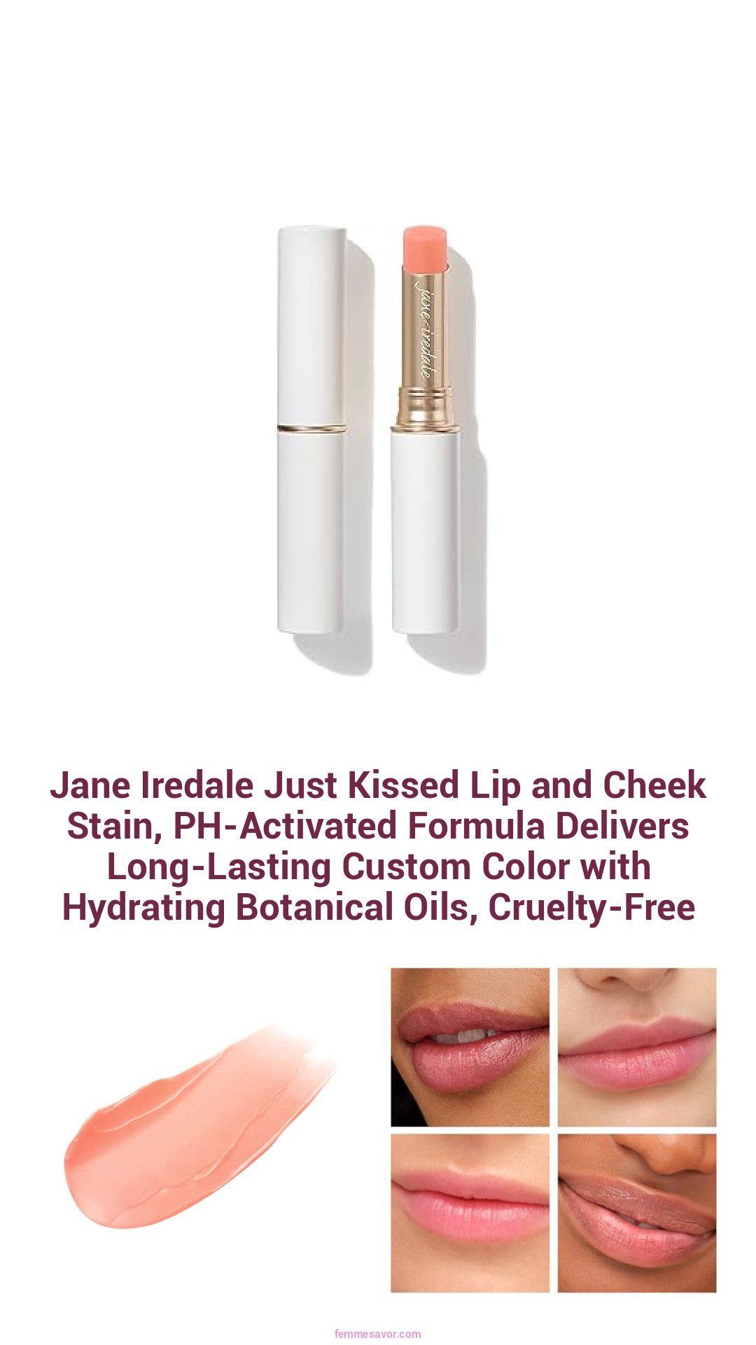Jane Iredale Just Kissed Lip and Cheek Stain, PH-Activated Formula Delivers Long-Lasting Custom Color with Hydrating Botanical Oils, Cruelty-Free