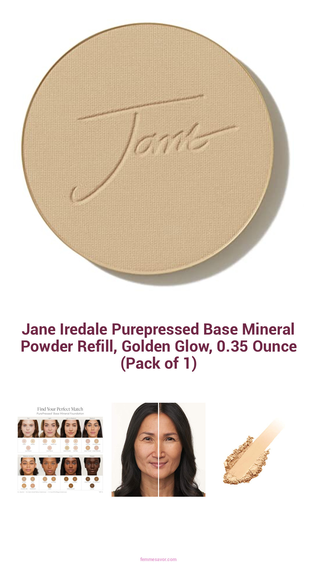Jane Iredale Purepressed Base Mineral Powder Refill, Golden Glow, 0.35 Ounce (Pack of 1)