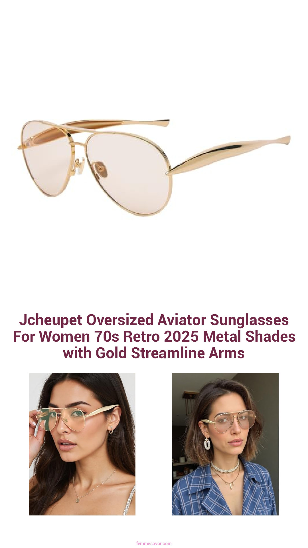 Jcheupet Oversized Aviator Sunglasses For Women 70s Retro 2025 Metal Shades with Gold Streamline Arms Jcheupet Oversized Aviator Sunglasses For Women 70s Retro 2025 Metal Shades with Gold Streamline Arms