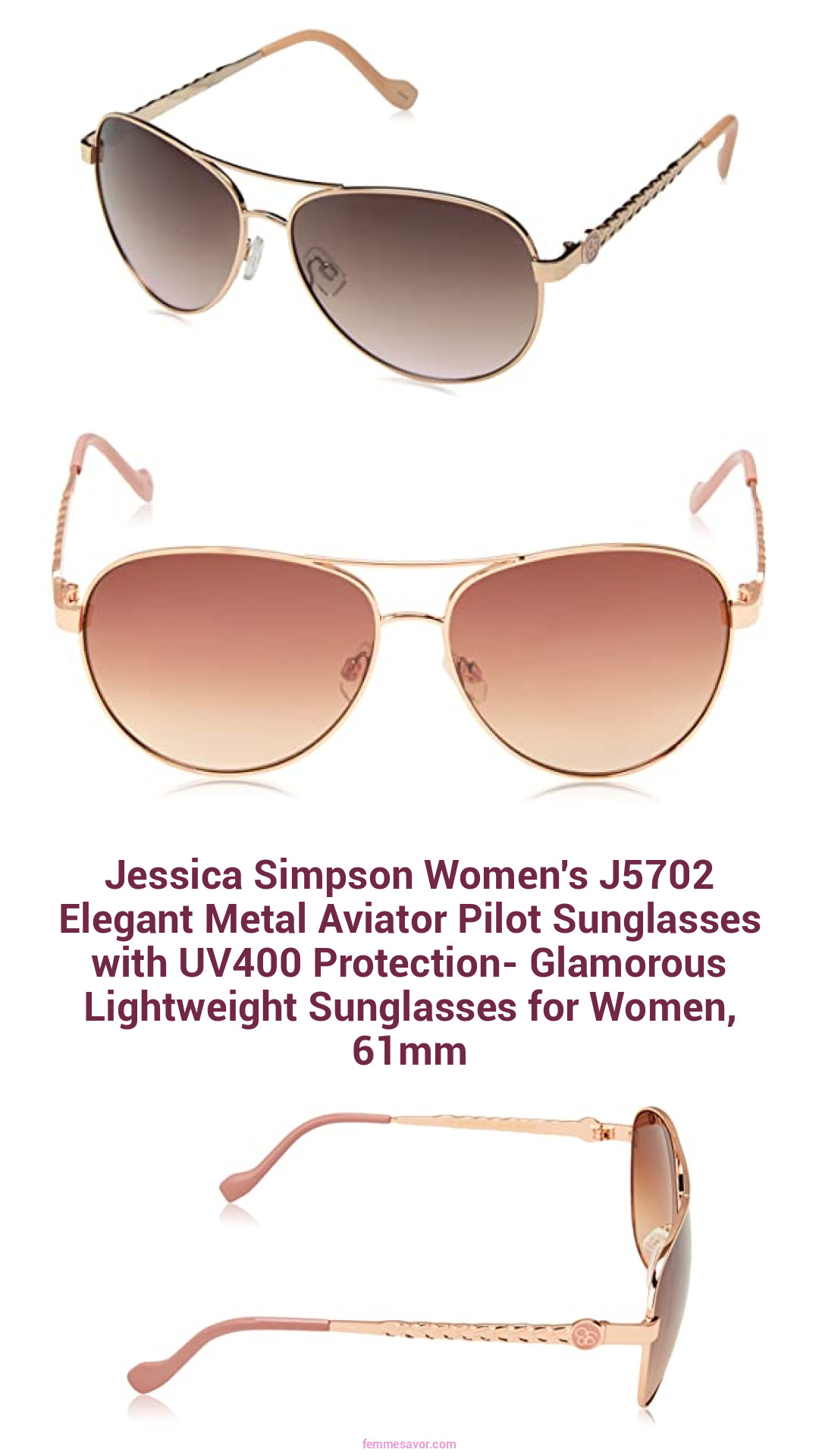 Jessica Simpson Women's J5702 Elegant Metal Aviator Pilot Sunglasses with UV400 Protection- Glamorous Lightweight Sunglasses for Women, 61mm