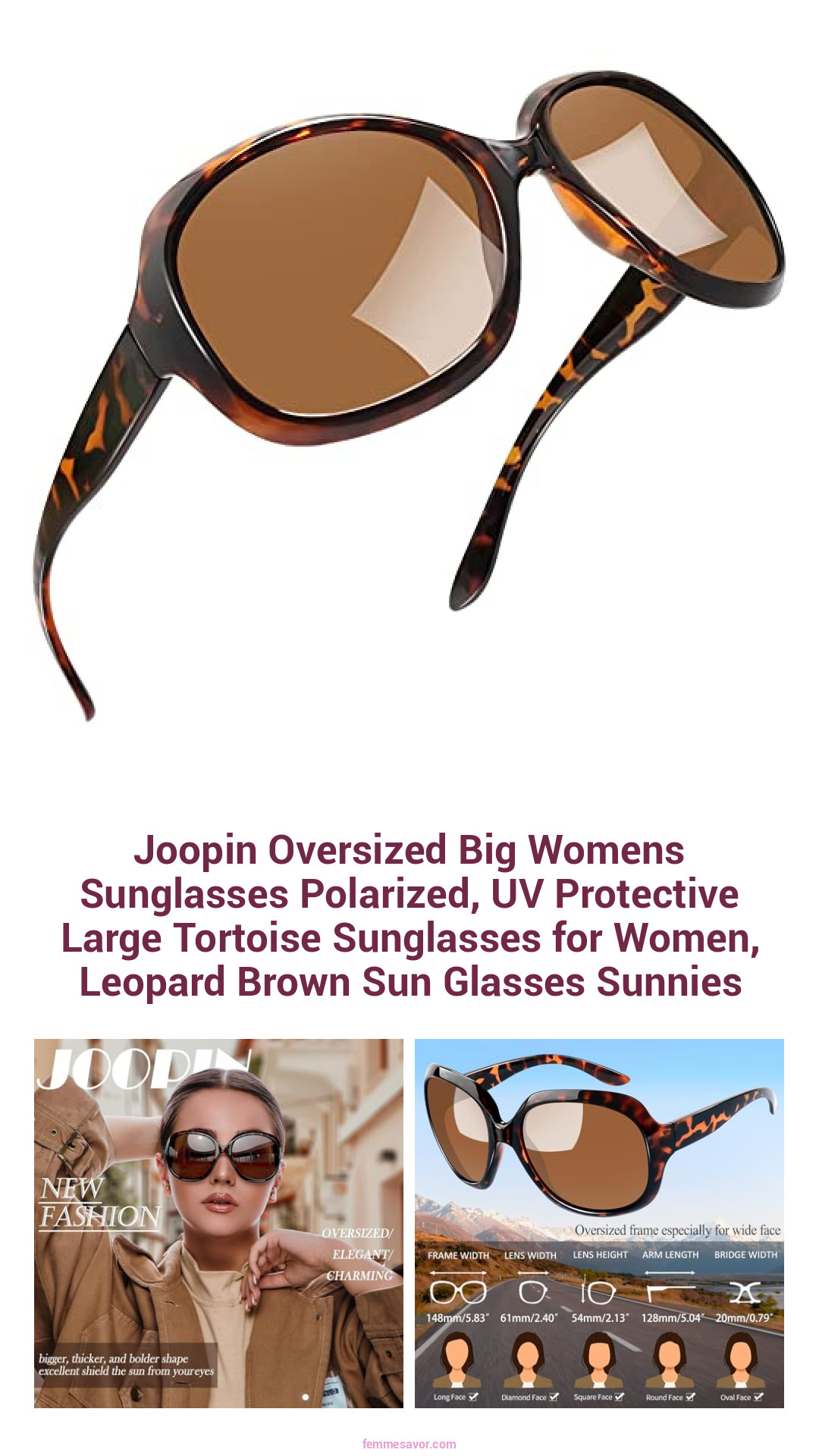 Joopin Oversized Big Womens Sunglasses Polarized, UV Protective Large Tortoise Sunglasses for Women, Leopard Brown Sun Glasses Sunnies