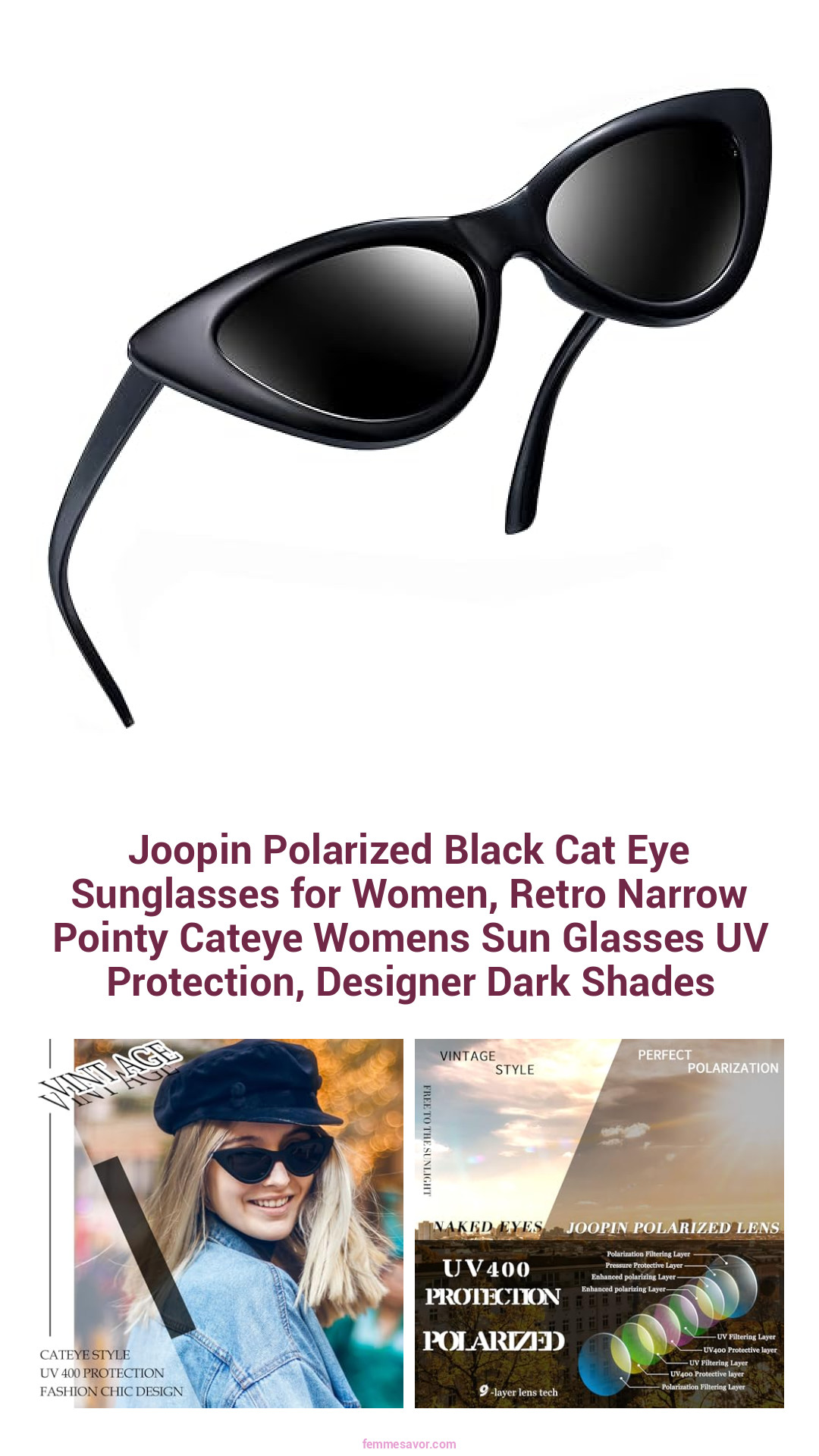 Joopin Polarized Black Cat Eye Sunglasses for Women, Retro Narrow Pointy Cateye Womens Sun Glasses UV Protection, Designer Dark Shades Joopin Polarized Black Cat Eye Sunglasses for Women, Retro Narrow Pointy Cateye Womens Sun Glasses UV Protection, Designer Dark Shades