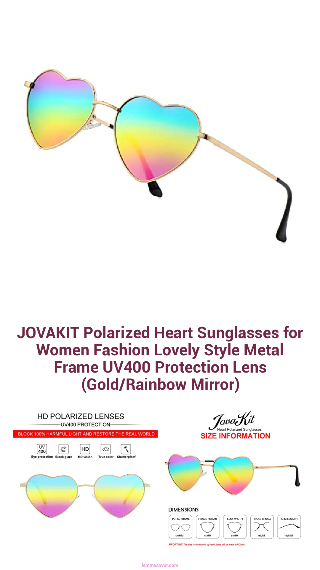 JOVAKIT Polarized Heart Sunglasses for Women Fashion Lovely Style Metal Frame UV400 Protection Lens (Gold/Rainbow Mirror) JOVAKIT Polarized Heart Sunglasses for Women Fashion Lovely Style Metal Frame UV400 Protection Lens (Gold/Rainbow Mirror)