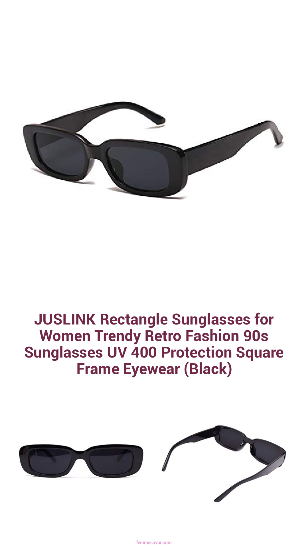 JUSLINK Rectangle Sunglasses for Women Trendy Retro Fashion 90s Sunglasses UV 400 Protection Square Frame Eyewear (Black) JUSLINK Rectangle Sunglasses for Women Trendy Retro Fashion 90s Sunglasses UV 400 Protection Square Frame Eyewear (Black)