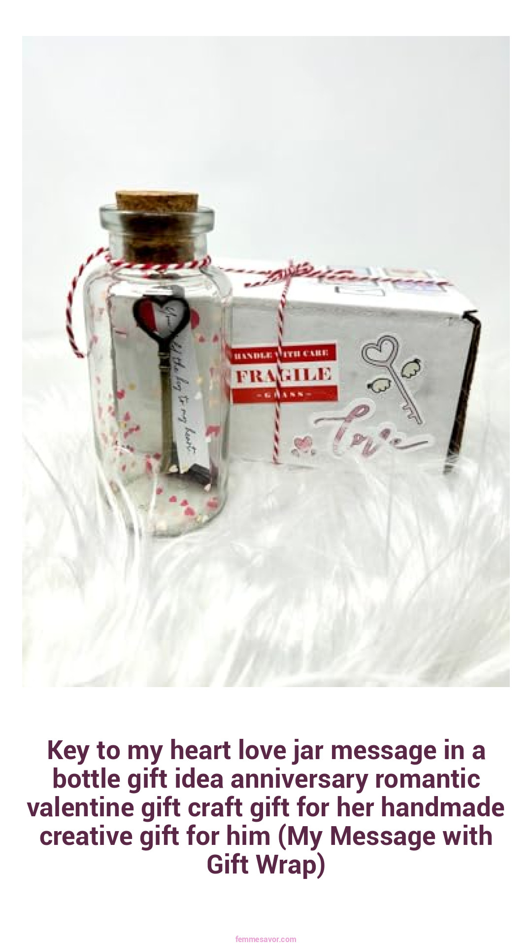 Key to my heart love jar message in a bottle gift idea anniversary romantic valentine gift craft gift for her handmade creative gift for him (My Message with Gift Wrap)