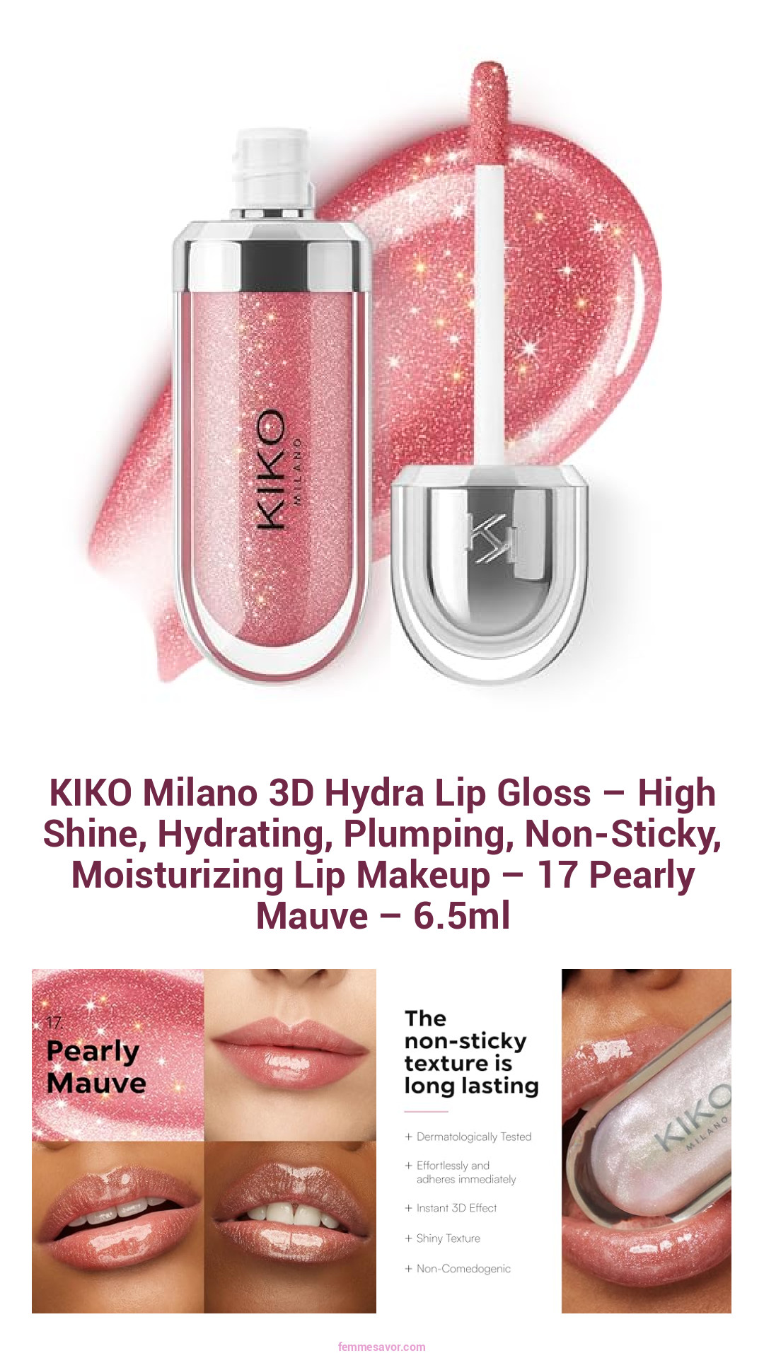 KIKO Milano 3D Hydra Lip Gloss – High Shine, Hydrating, Plumping, Non-Sticky, Moisturizing Lip Makeup – 17 Pearly Mauve – 6.5ml