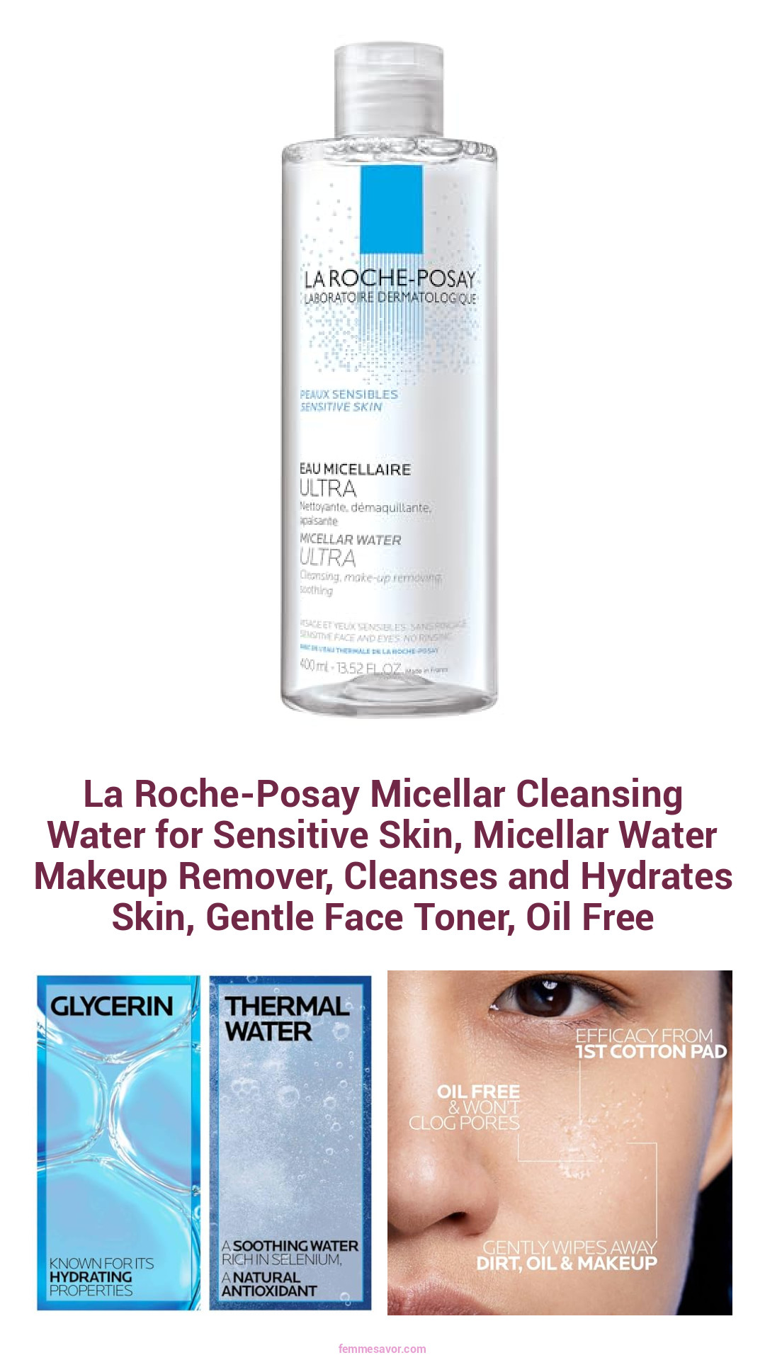 La Roche-Posay Micellar Cleansing Water for Sensitive Skin, Micellar Water Makeup Remover, Cleanses and Hydrates Skin, Gentle Face Toner, Oil Free