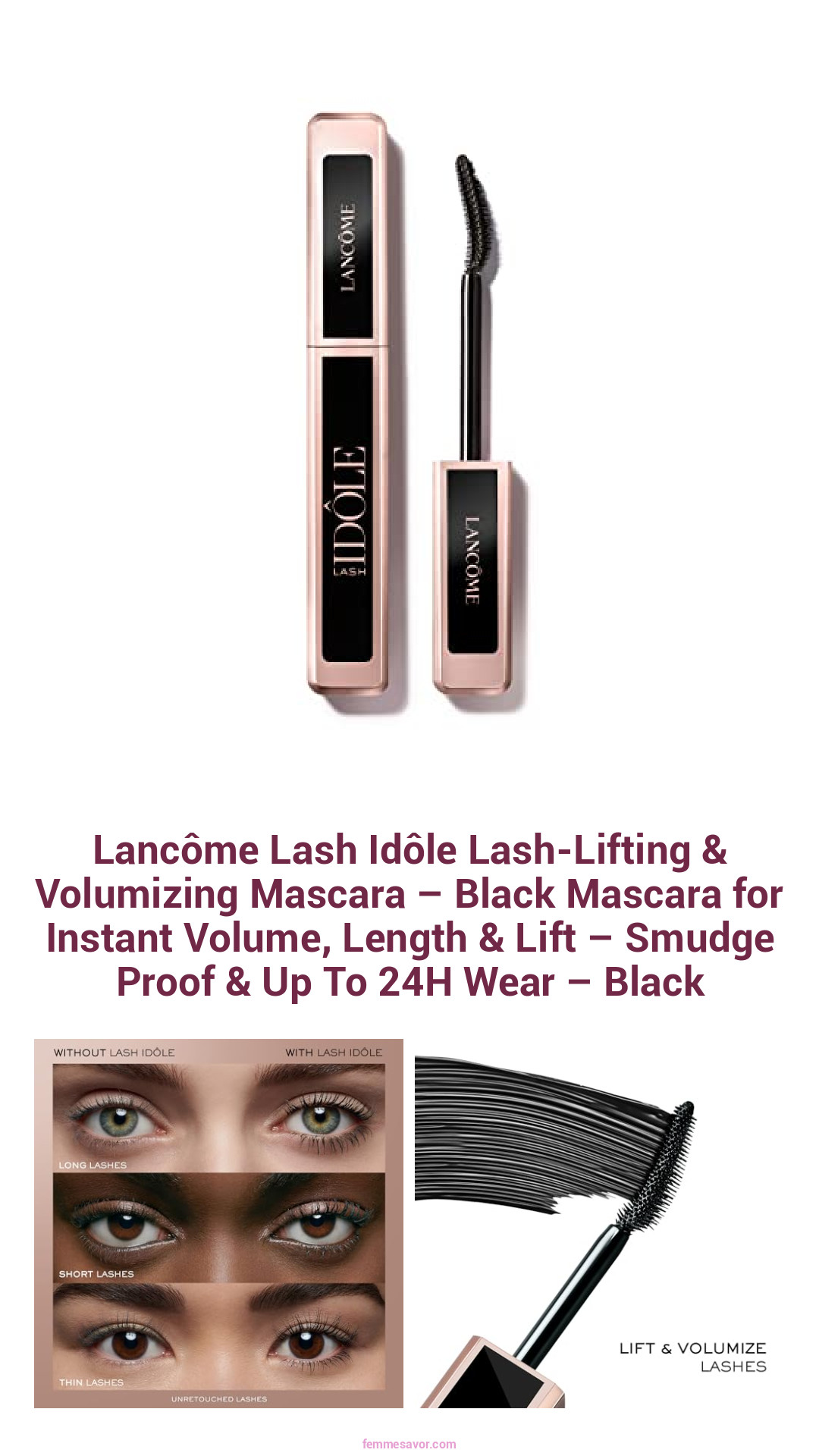 Lancôme Lash Idôle Lash-Lifting & Volumizing Mascara – Black Mascara for Instant Volume, Length & Lift – Smudge Proof & Up To 24H Wear – Black