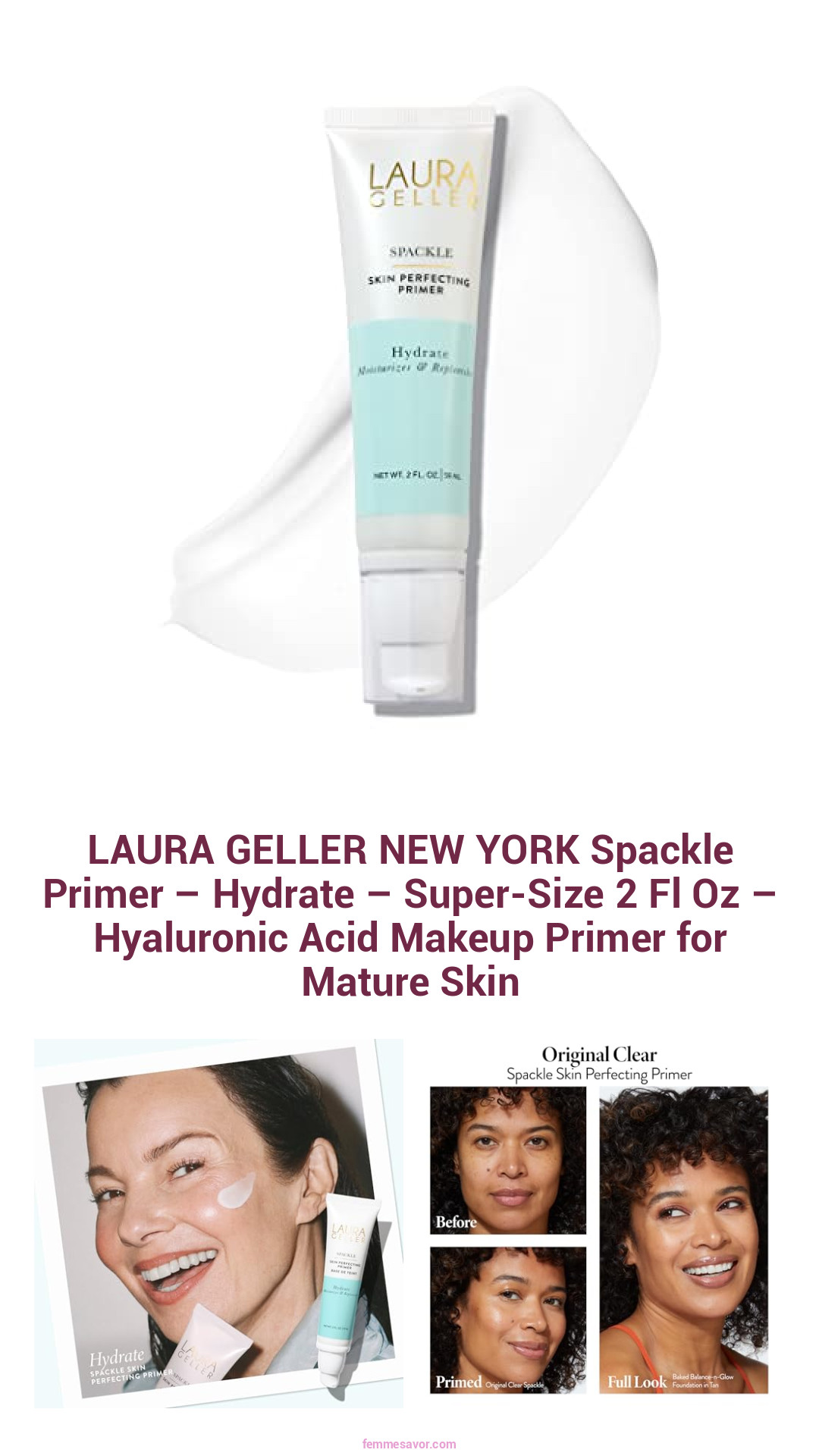 LAURA GELLER NEW YORK Spackle Primer – Hydrate – Super-Size 2 Fl Oz – Hyaluronic Acid Makeup Primer for Mature Skin