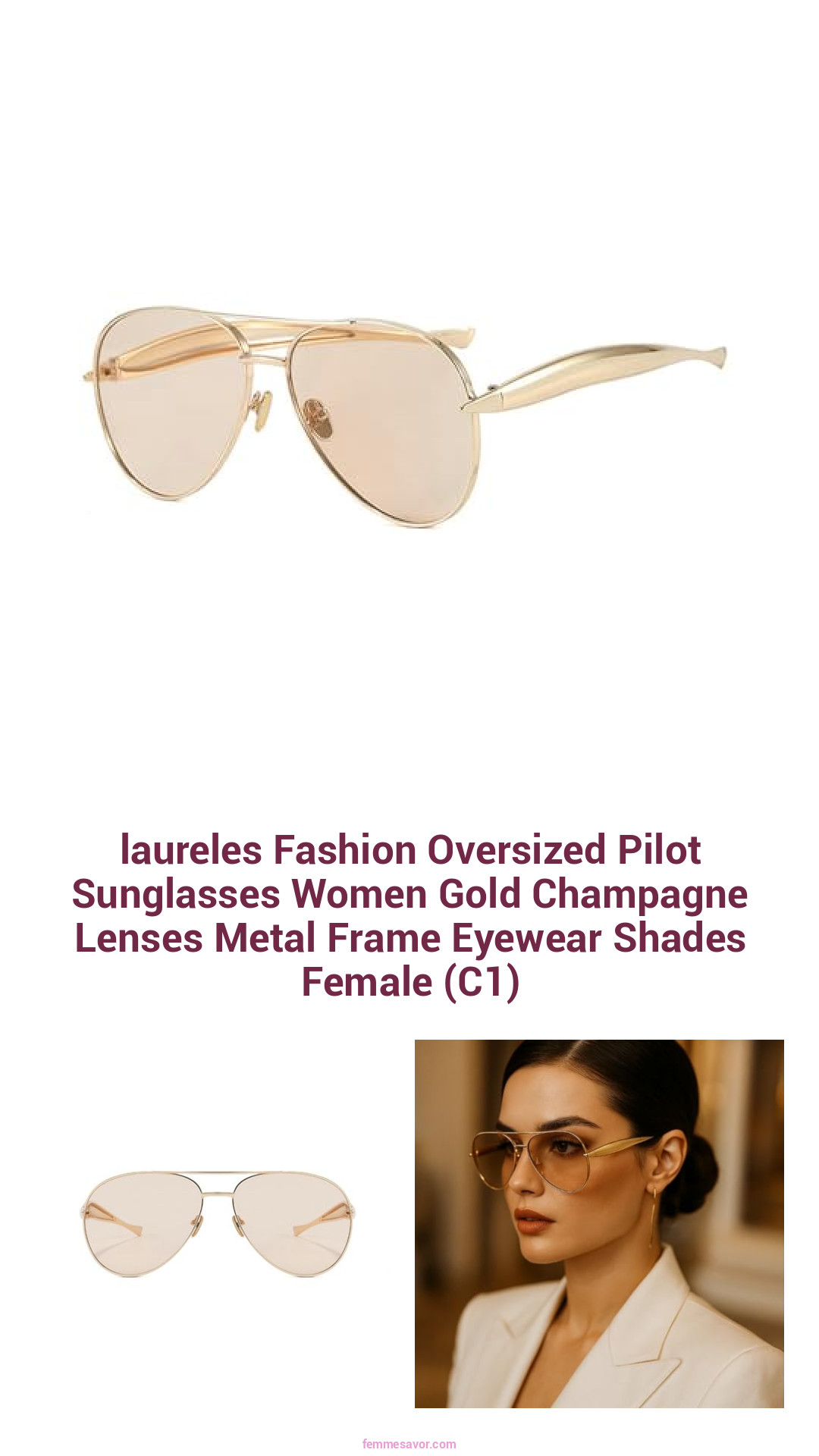 laureles Fashion Oversized Pilot Sunglasses Women Gold Champagne Lenses Metal Frame Eyewear Shades Female (C1) laureles Fashion Oversized Pilot Sunglasses Women Gold Champagne Lenses Metal Frame Eyewear Shades Female (C1)